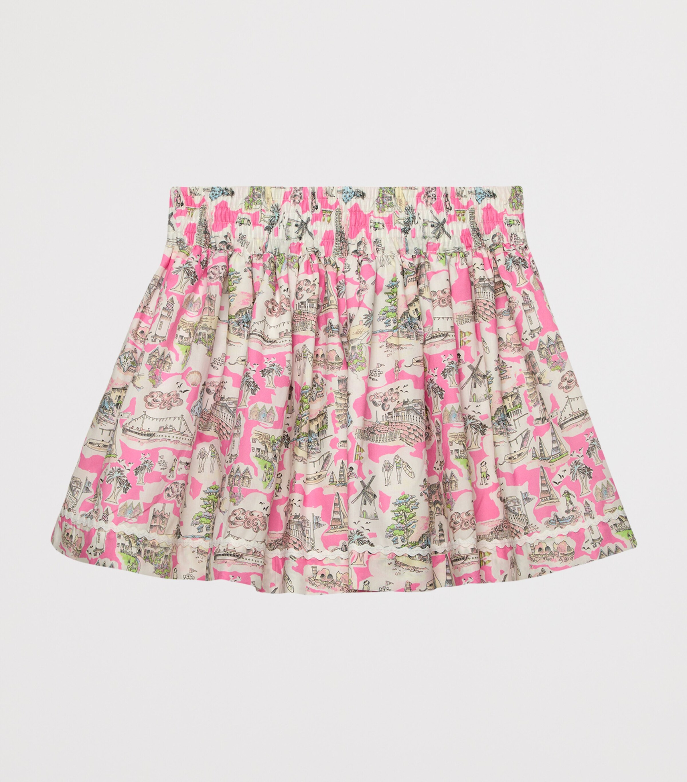 Trotters Cotton Printed Holiday Scenes Skirt (2-5 Years) Bright Pink Holiday Image 2