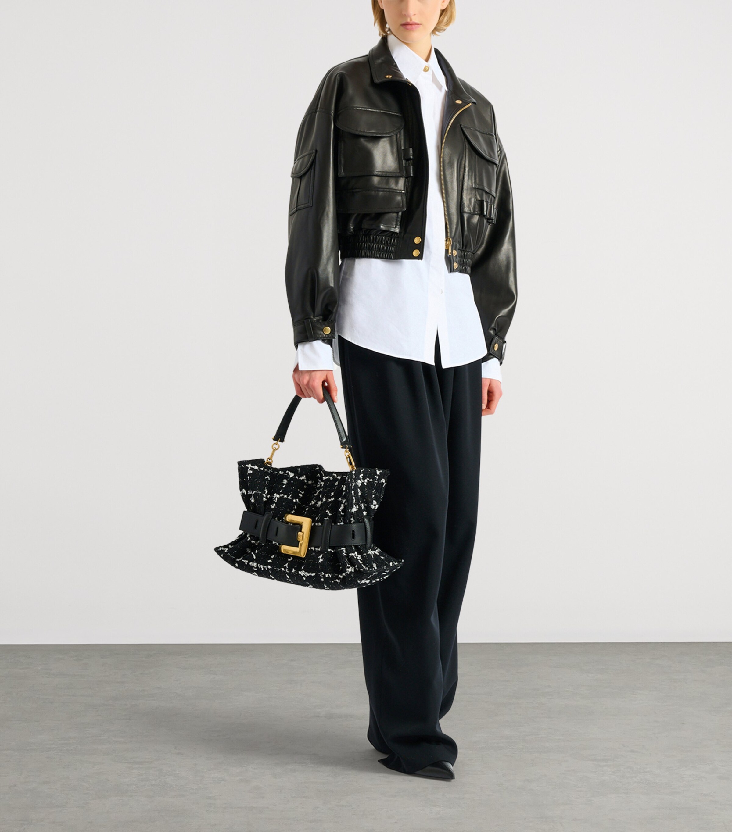 Balmain Medium Tweed Anthem Shoulder Bag Eab Noir/blanc Image 2