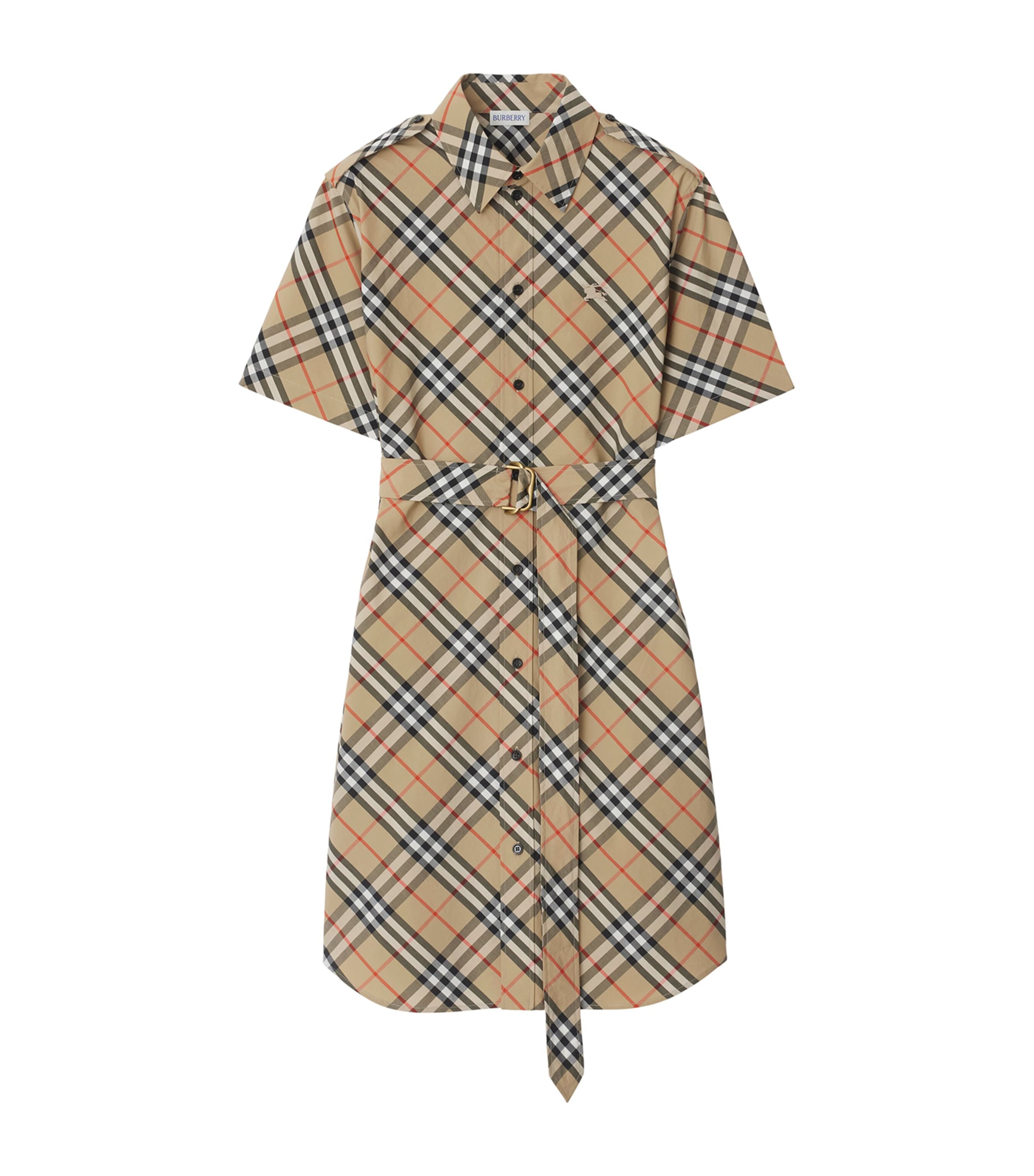 Burberry Beige Check Motif Cotton Shirt Dress In Neutral