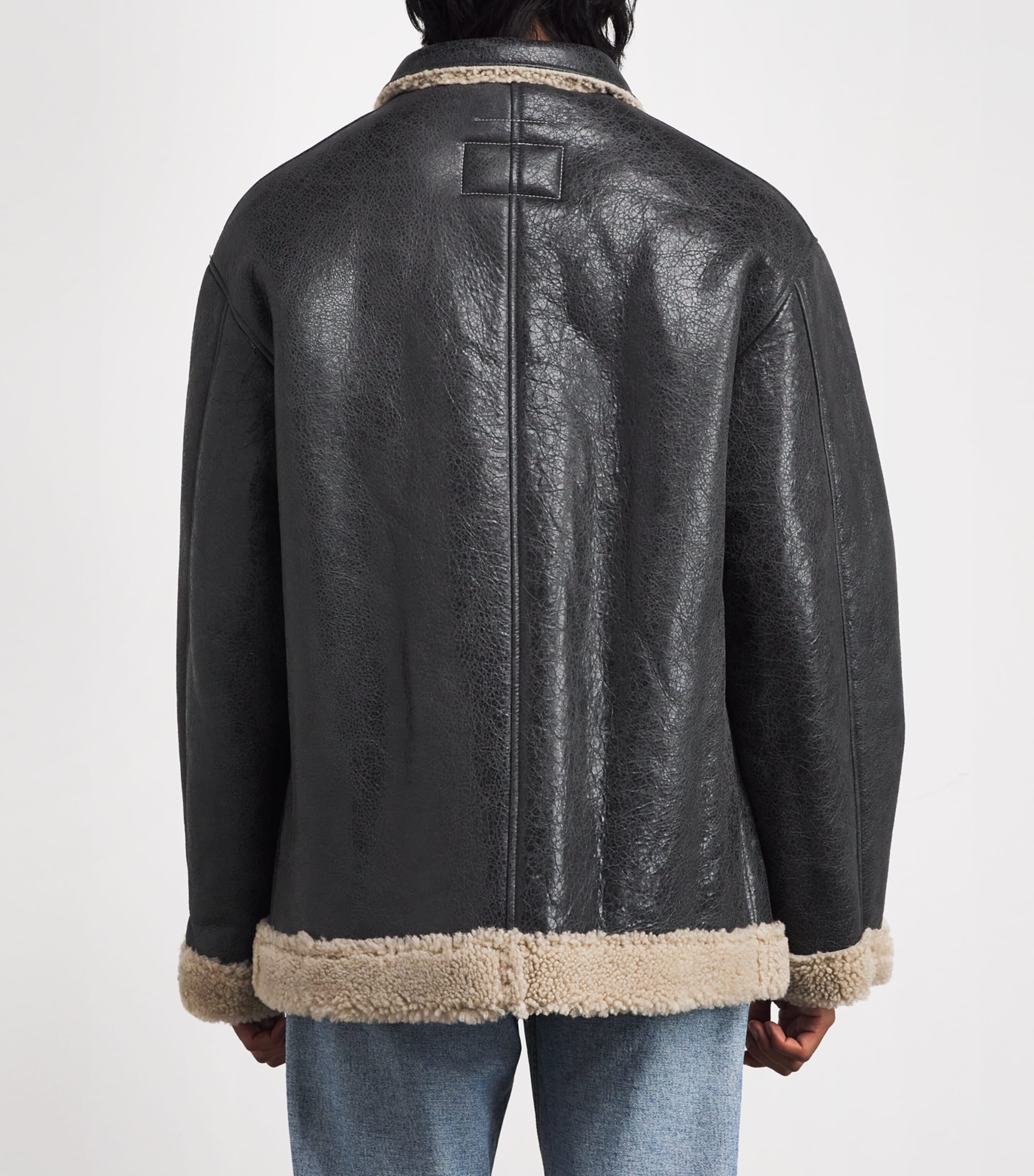 Leather Shearling Reversible Jacket 961 - BEIGE/BLACK Image 4