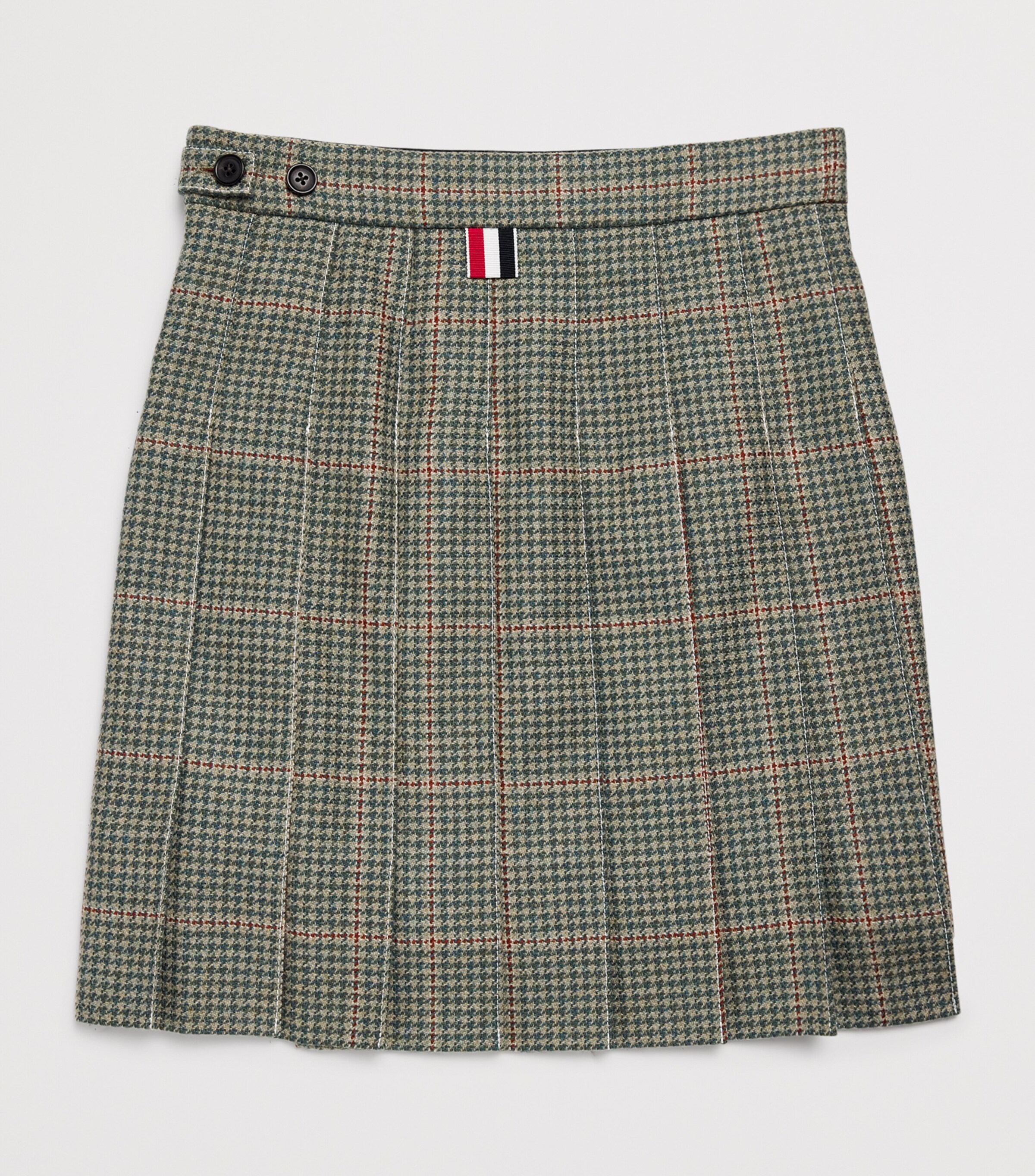 Thom Browne Kids Tweed Herringbone Pleated Skirt (2-12 Years) Green Image 2