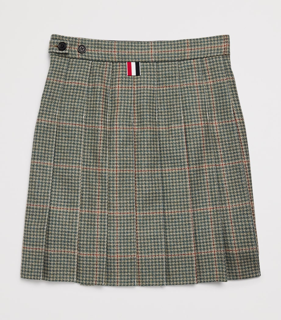 Tweed Herringbone Pleated Skirt (2-12 Years) GREEN Image 2