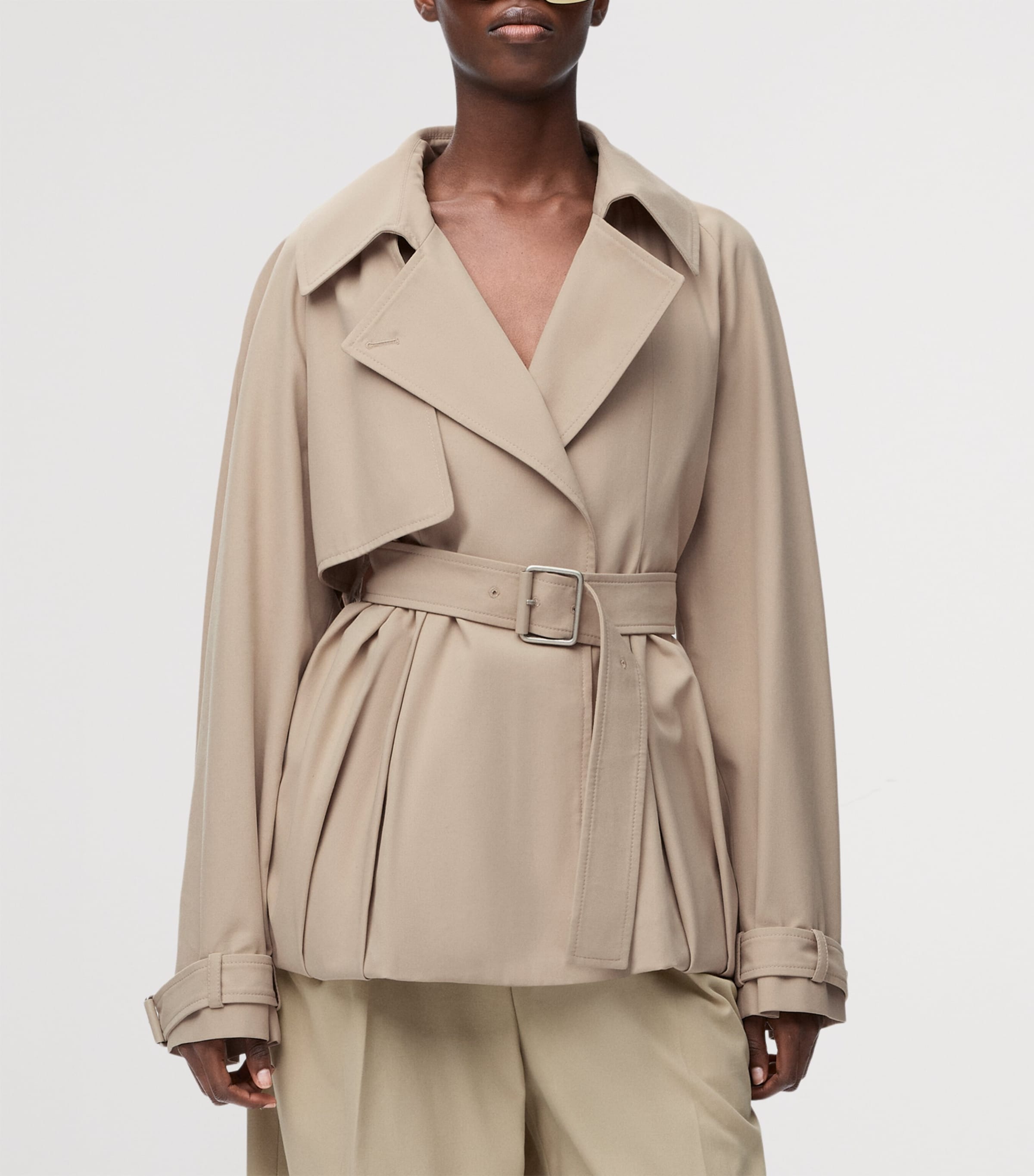 Cotton Belted Short Trench Coat BEIGE Image 3