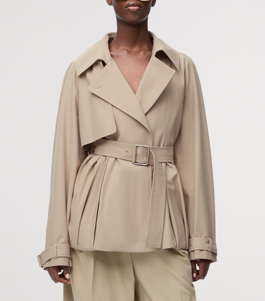 Cotton Belted Short Trench Coat BEIGE Image 3