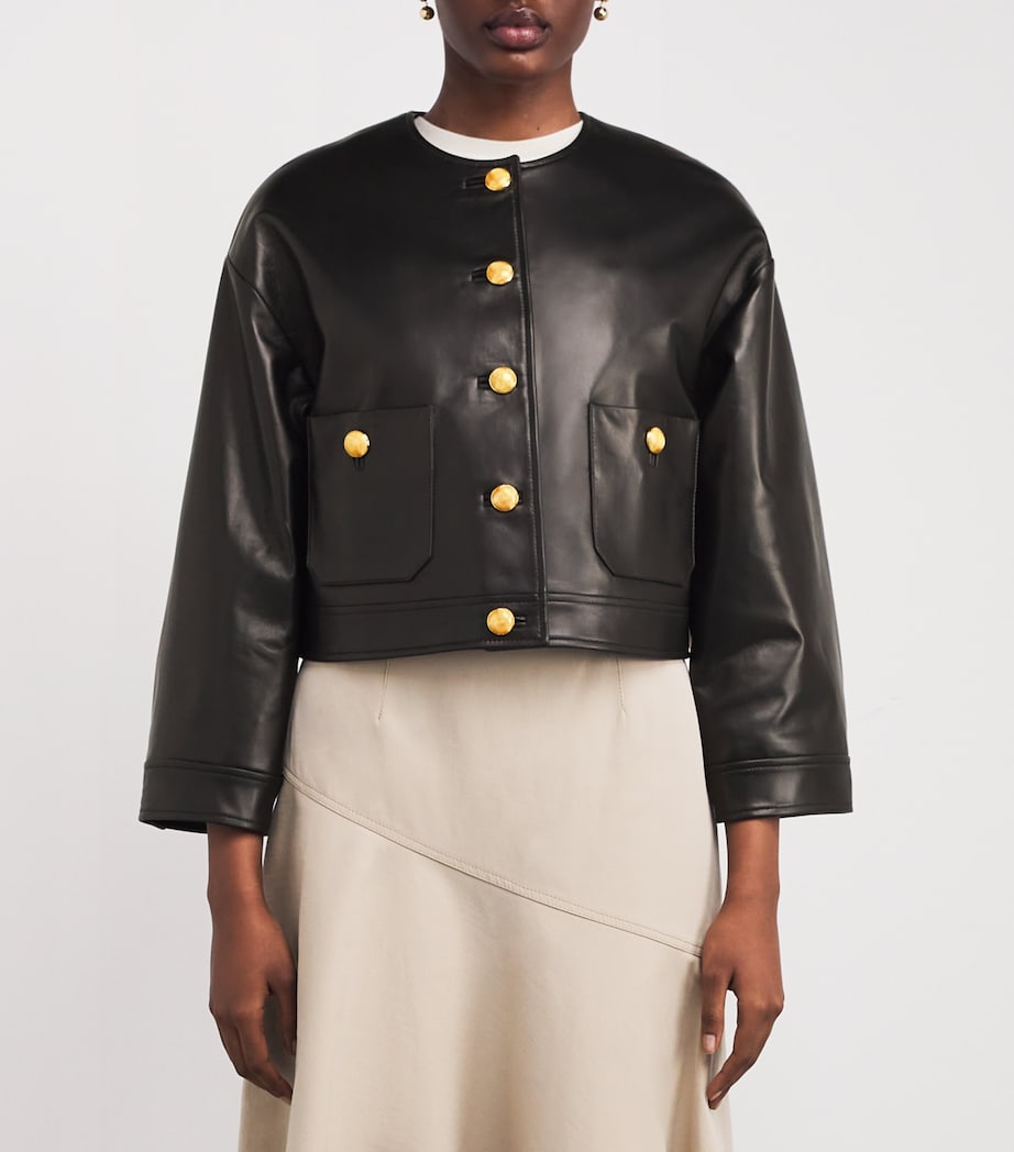 Cropped Nessy Leather Jacket BLACK Image 3