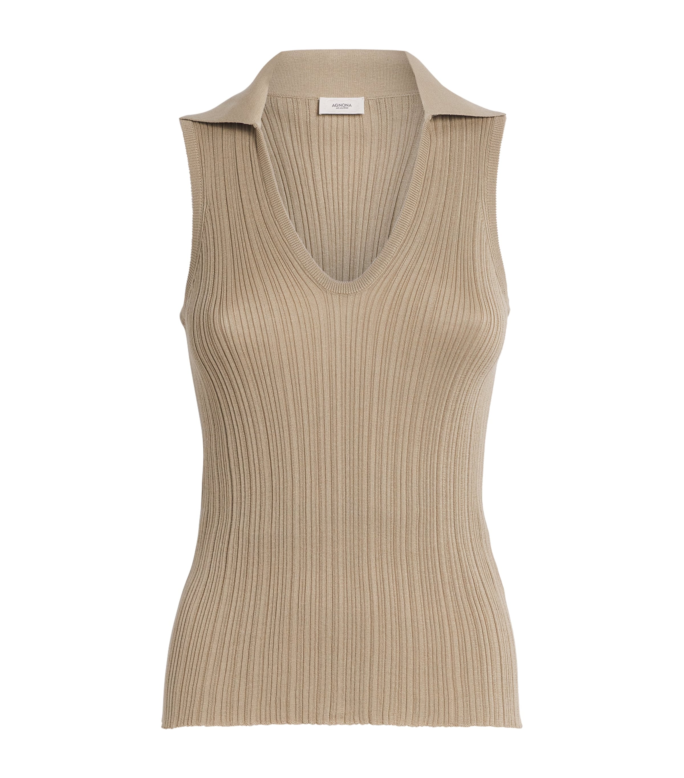Agnona Womens Cotton-Silk Knitted Top Light Brown Khaki Image 1