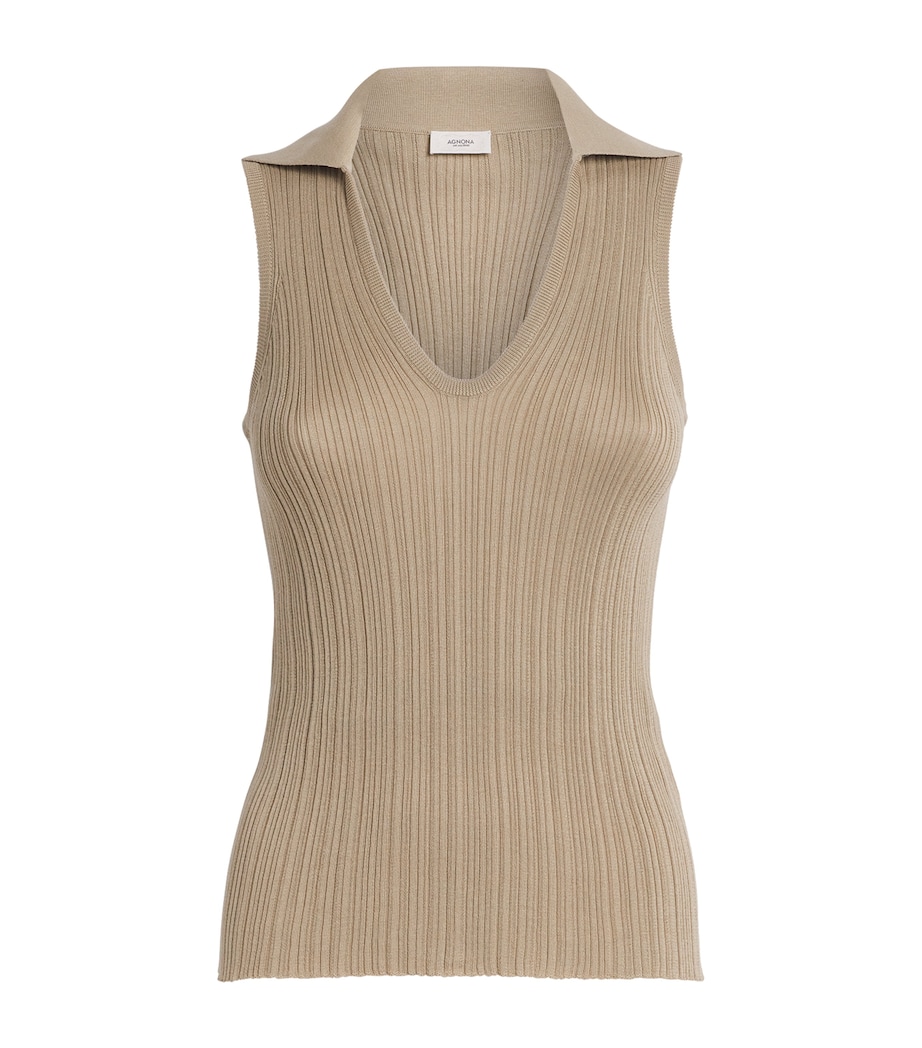 Agnona Womens Cotton-Silk Knitted Top Light Brown Khaki Image 1