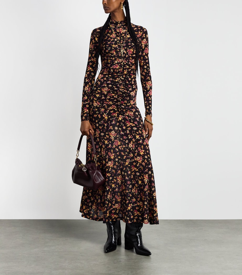 Ulla Johnson Womens Gathered Floral Midi Dress Noir Floral Image 2