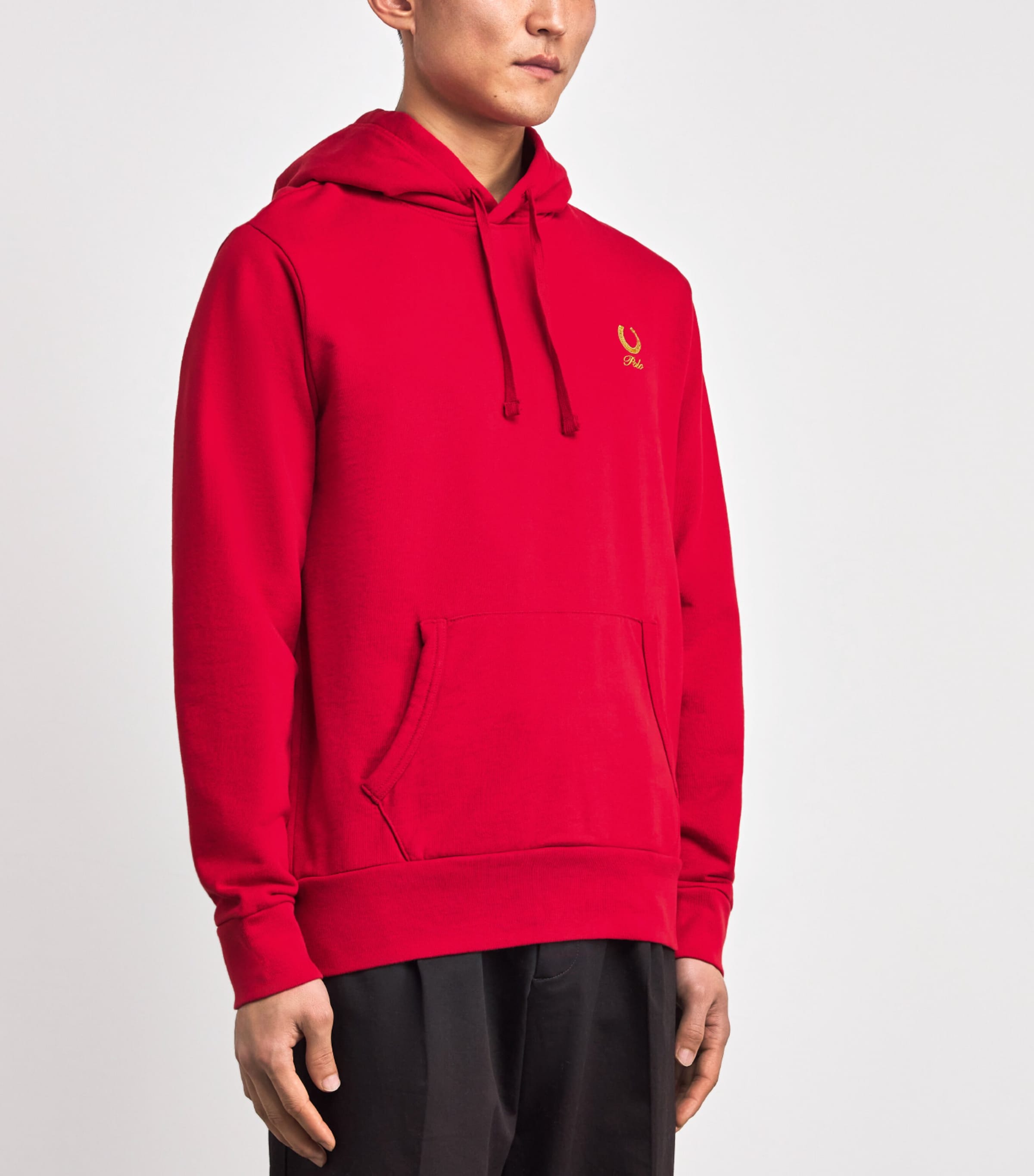 Cotton Polo Horsehoe Hoodie RED Image 3