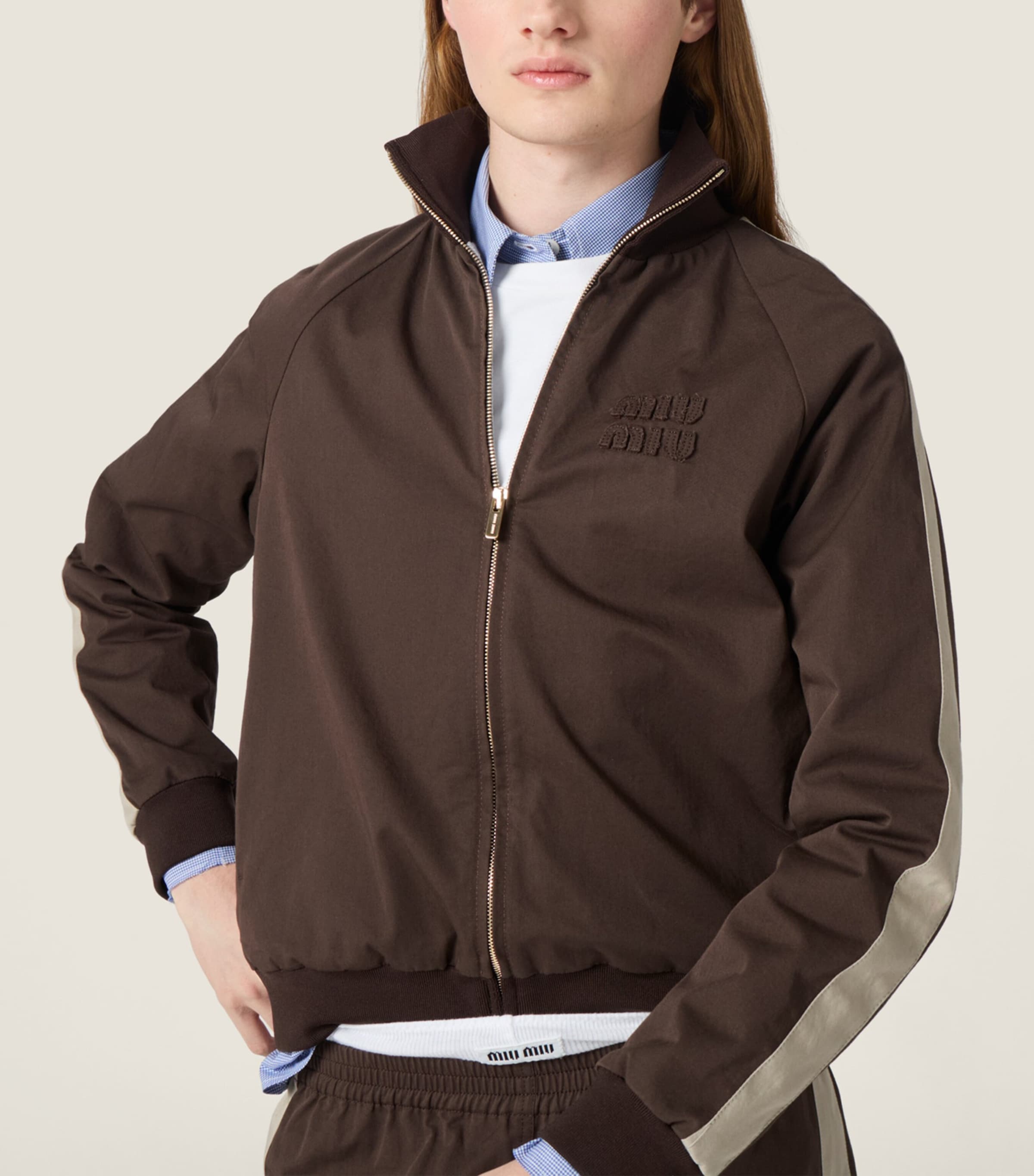 Miu Miu Womens Cotton Twill Blouson Jacket Brown Image 4