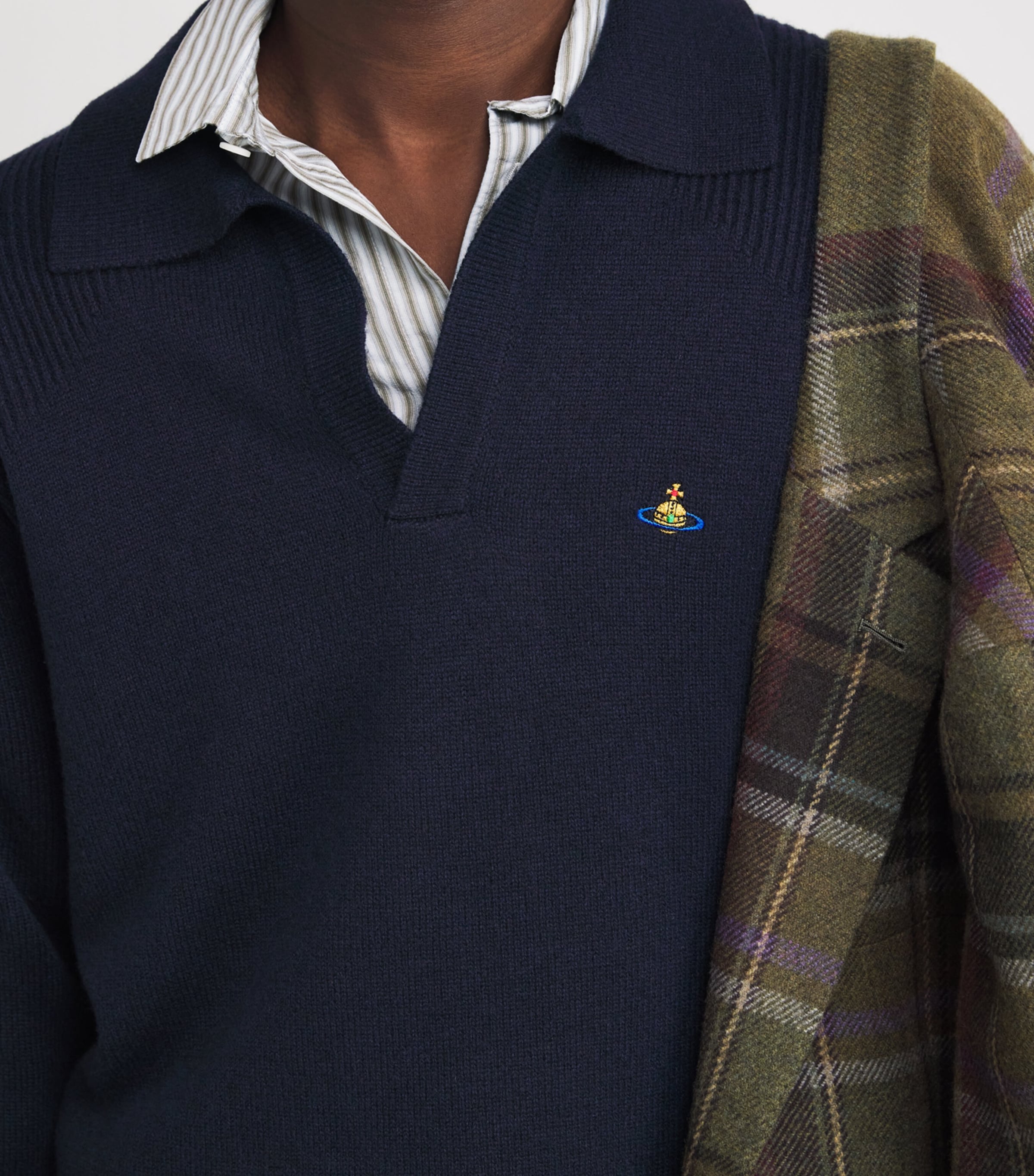 Vivienne Westwood Navy Merino Wool-Cashmere Orb Polo Sweater