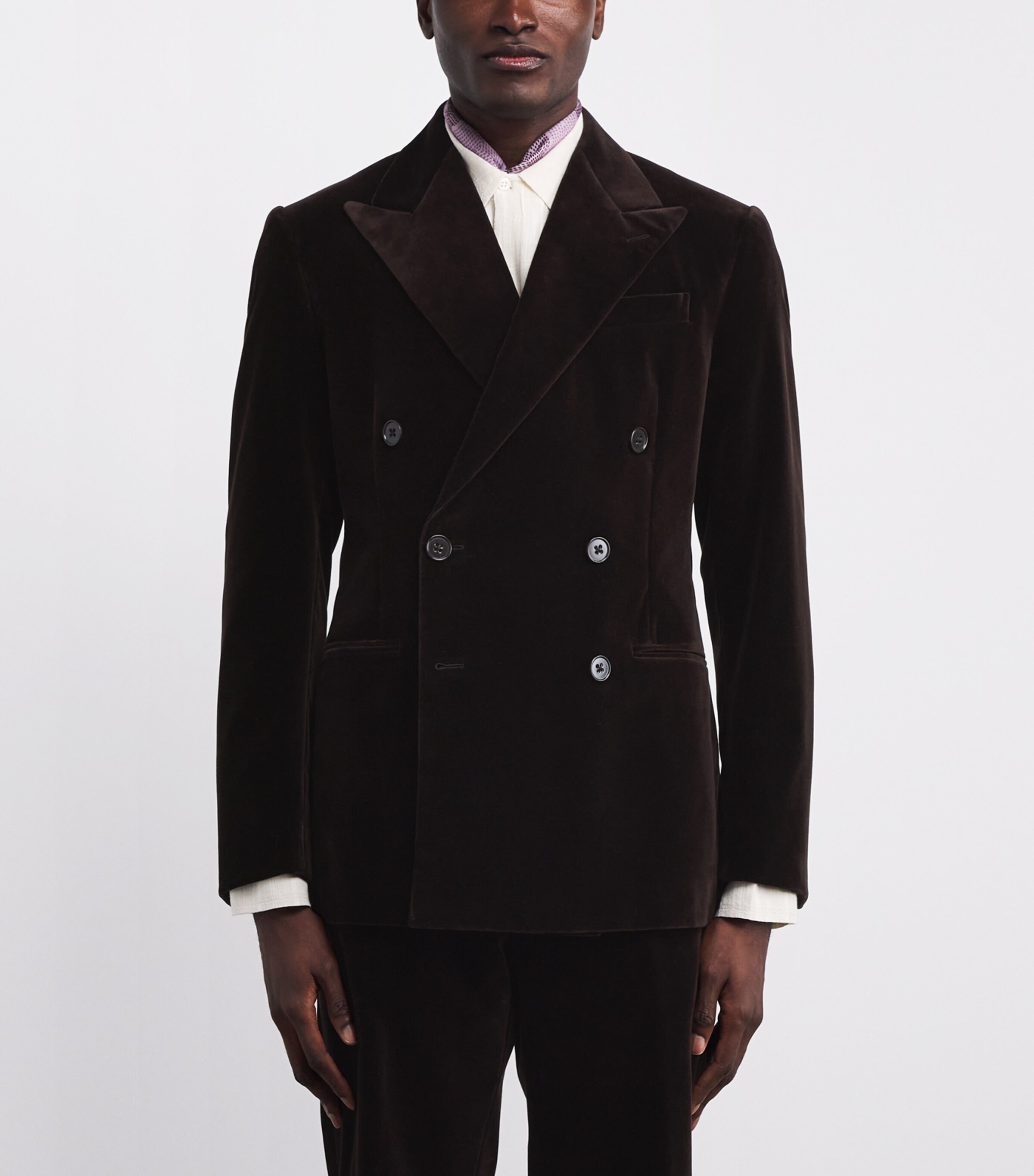 Velvet Double-Breasted Kent Suit Jacket DARK LUGGAGE BROWN Image 3