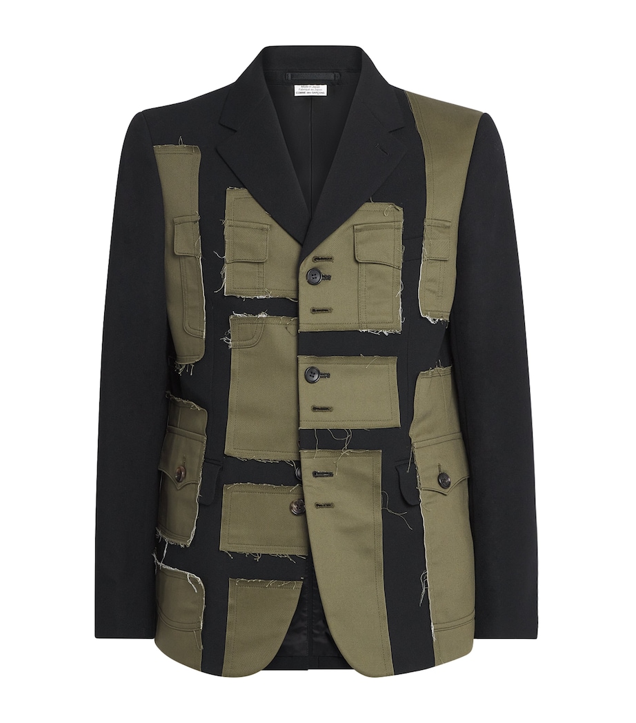 Wool Patchwork Blazer BLACK X KHAKI Image 1