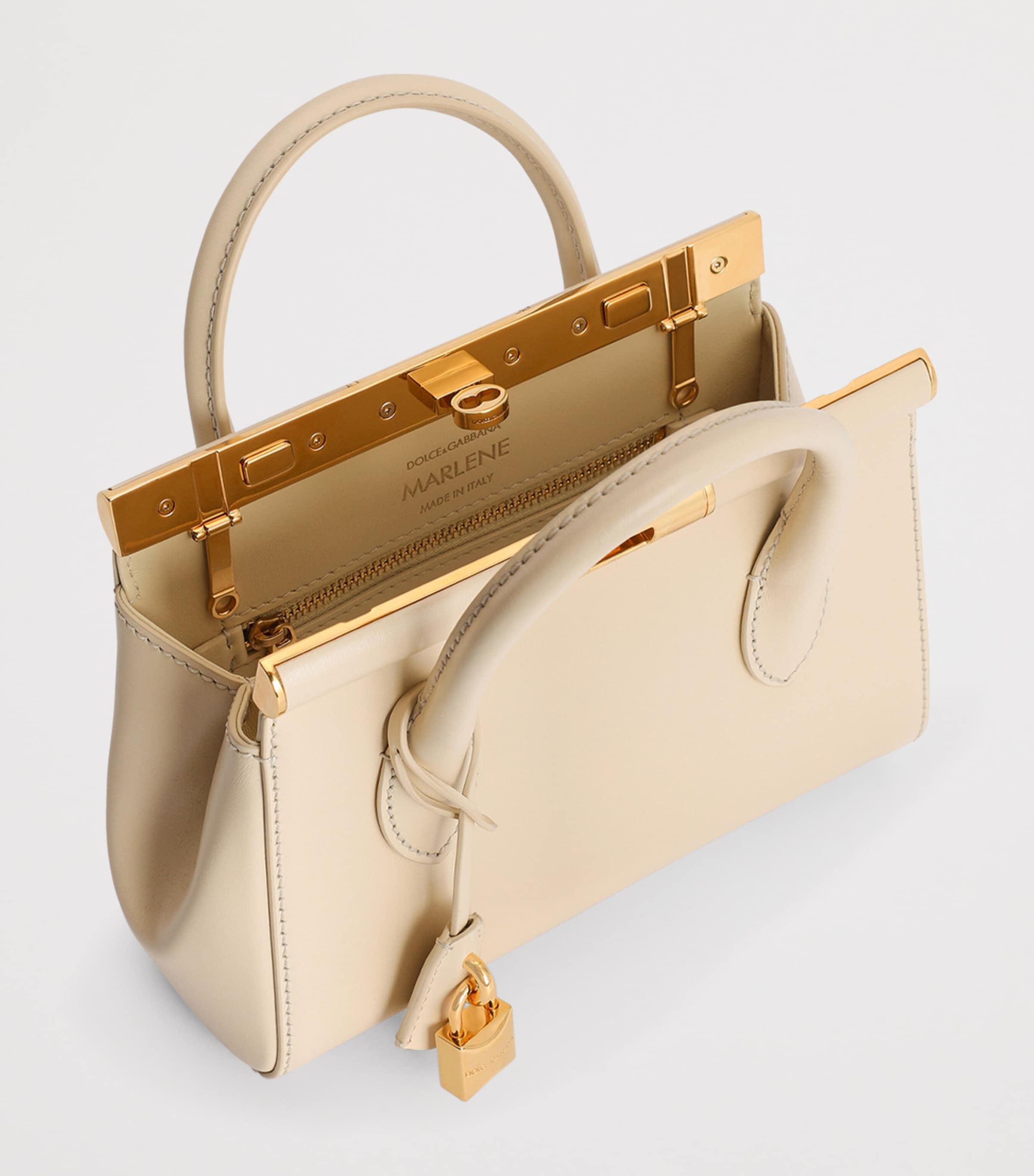 Dolce&Gabbana Mini Leather Marlene Top-Handle Bag Burro Image 6