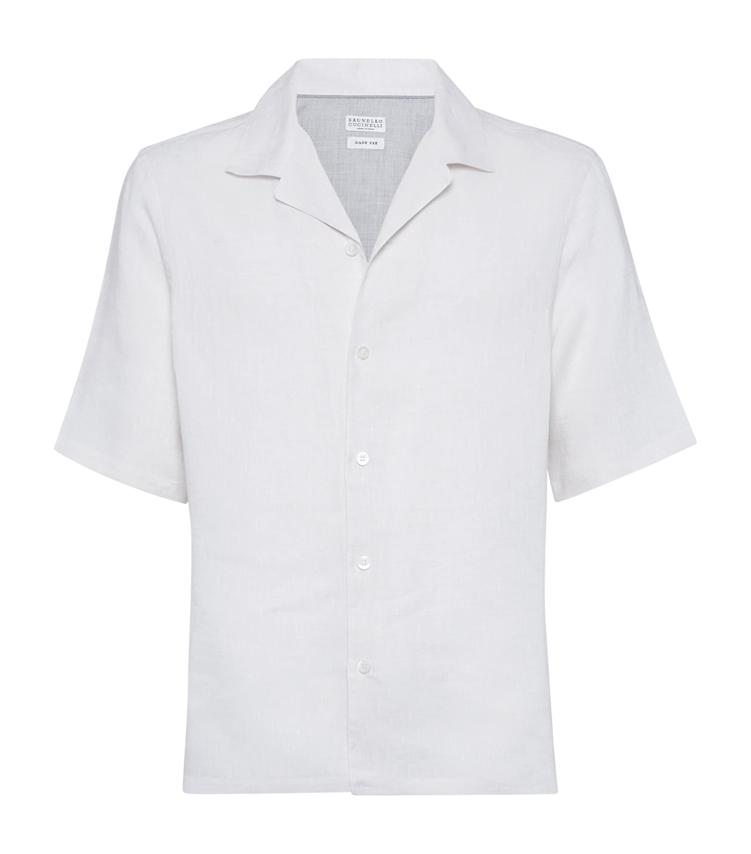 Brunello Cucinelli Linen Shirt With Cuban Collar And Short Sleeves In White
