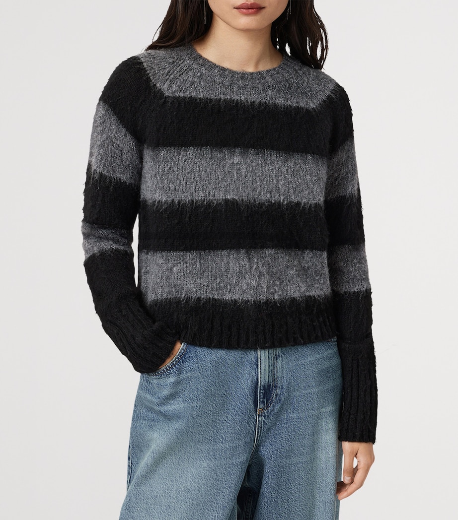 AllSaints Womens Stripe Crew-Neck Sweater Black/grey Image 6
