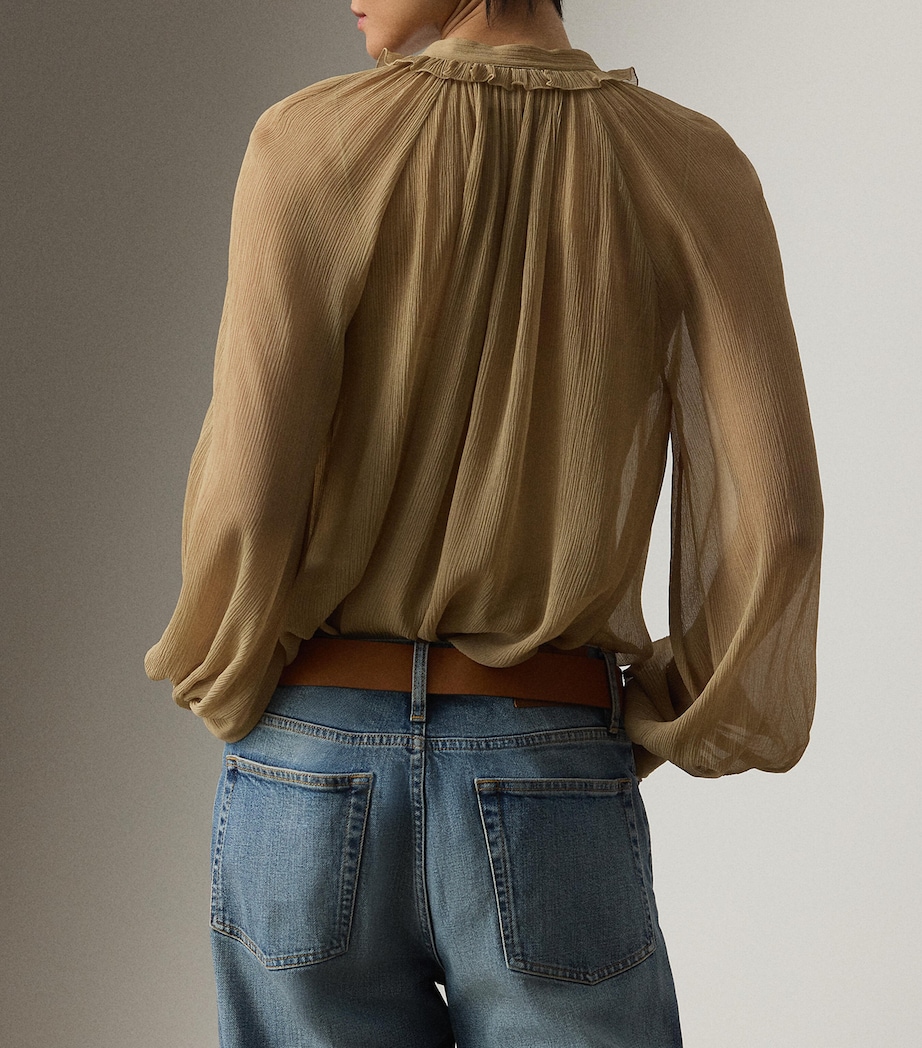 Silk Gathered Blouse TAN Image 3