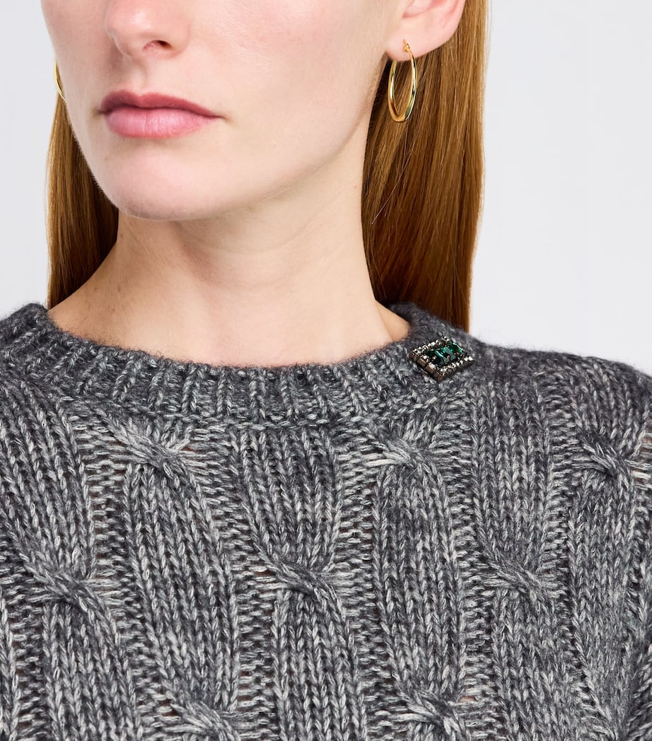 Cotton-Alpaca-Wool Cable-Knit Sweater DARK GREY Image 6