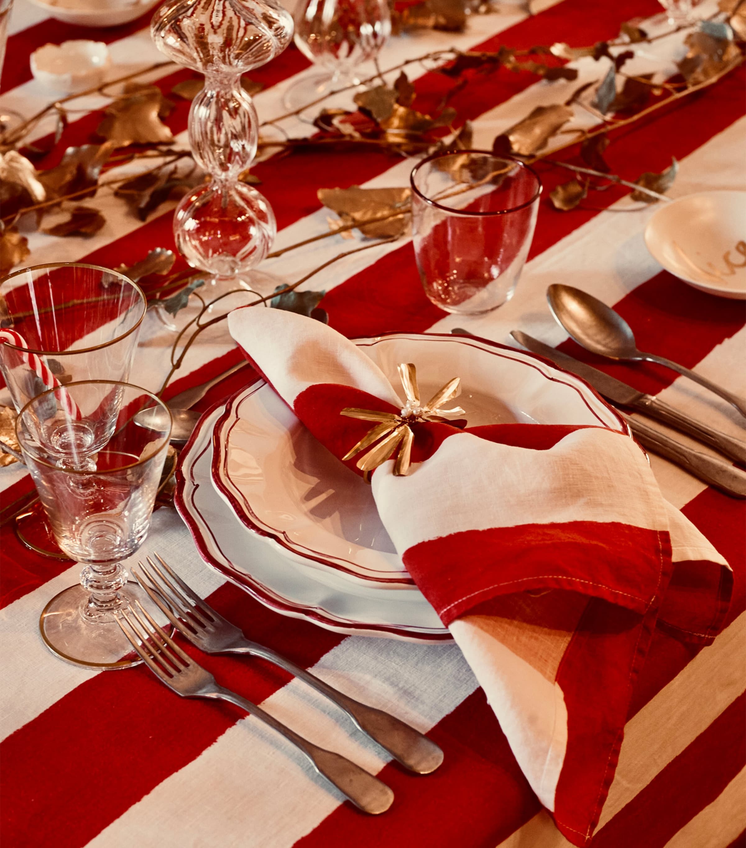Linen Stripe Napkin (50cm x 50cm) RED Image 3