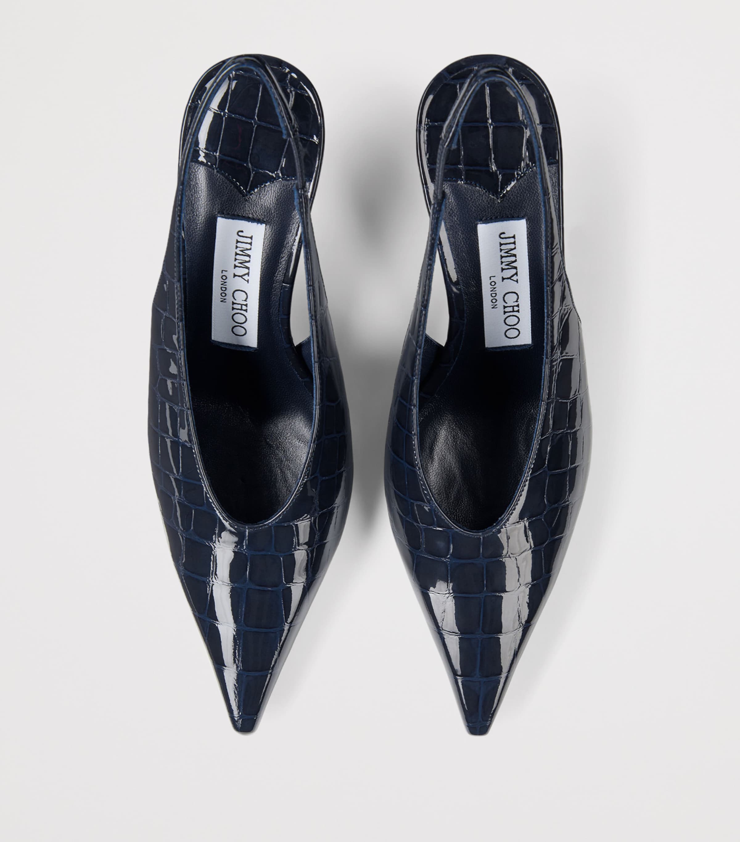Jimmy Choo Isa 80 Croc-Embossed Leather Slingback Pumps Marine Image 4