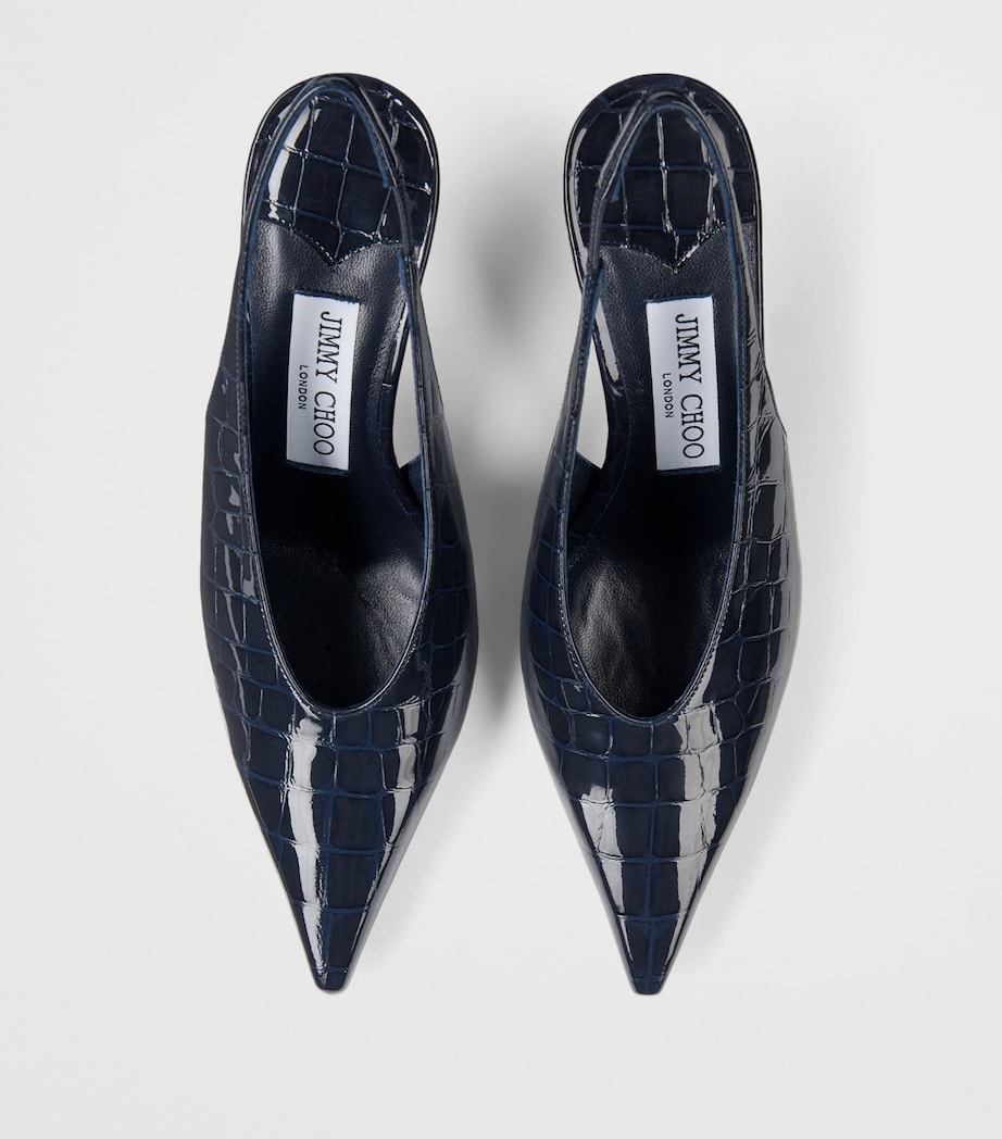 Jimmy Choo Isa 80 Croc-Embossed Leather Slingback Pumps Marine Image 4