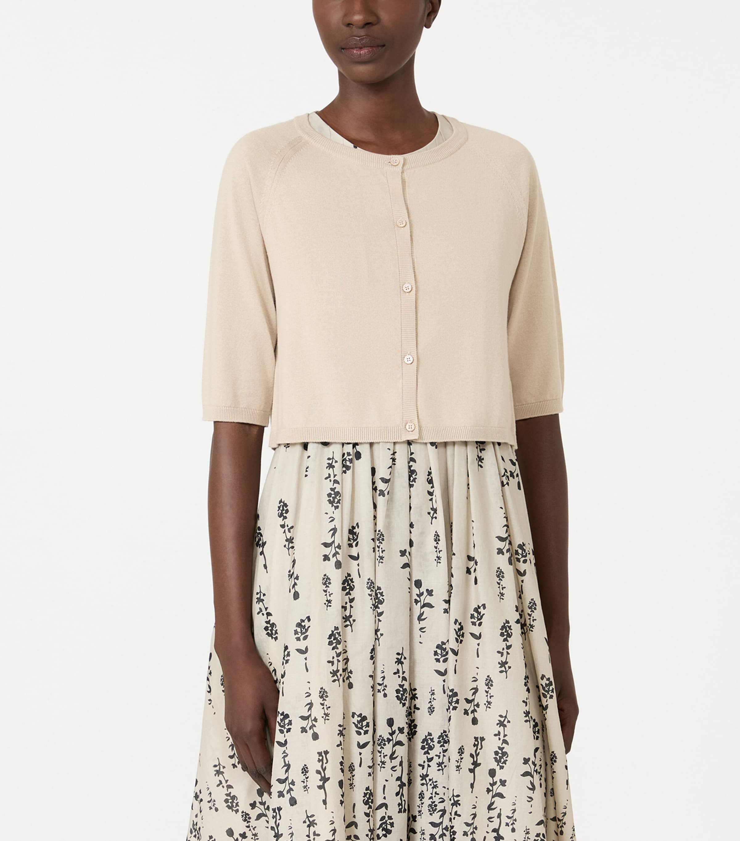 Max Mara Womens Cotton-Silk-Cashmere Cardigan Natural Image 3