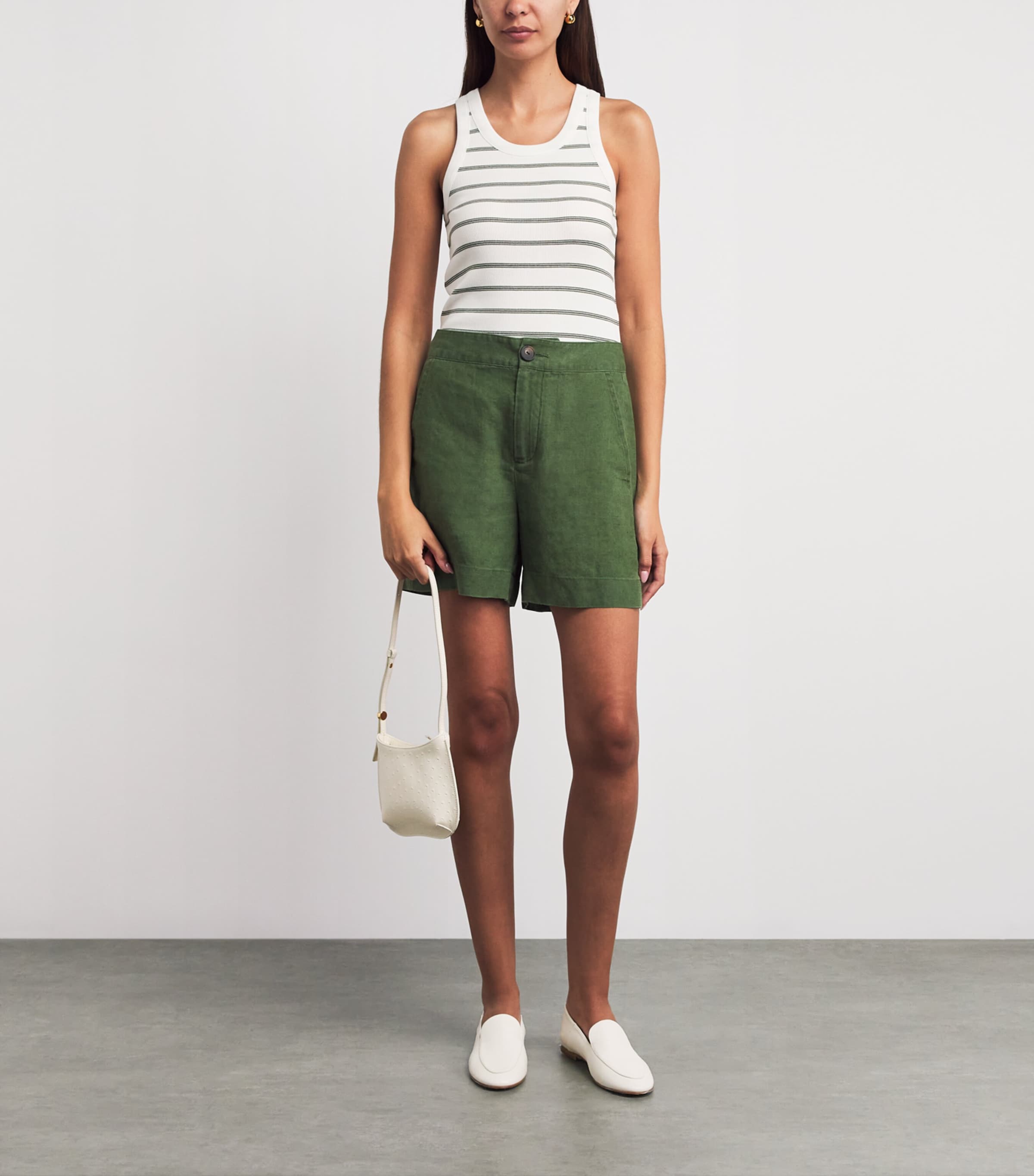 Vince Womens Rib-Knit Stripe Tank Top Herb Combo Image 2