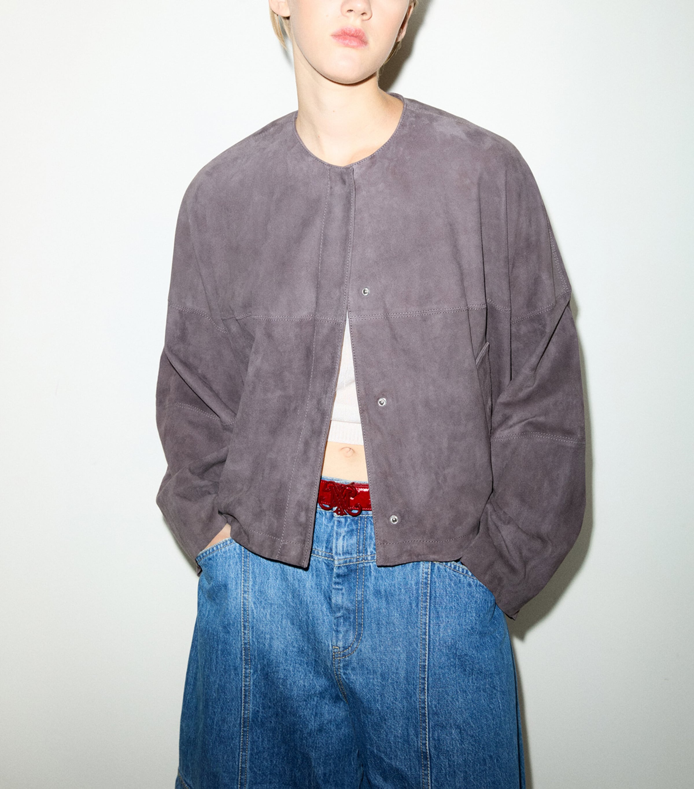 MAX&Co. Womens Suede Loose-Fit Jacket Chocolate Image 3