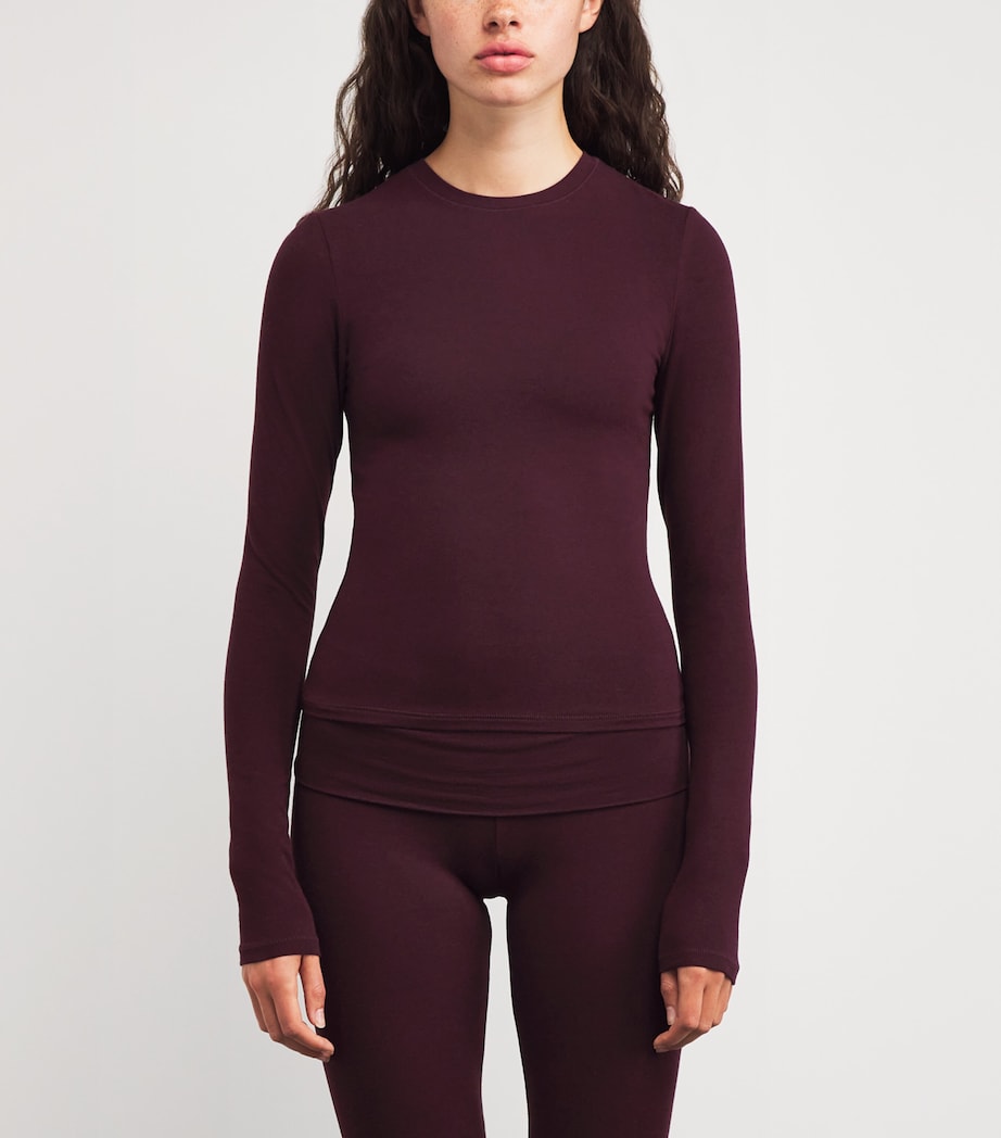 Cotton Jersey Long-Sleeve T-Shirt CURRANT Image 3