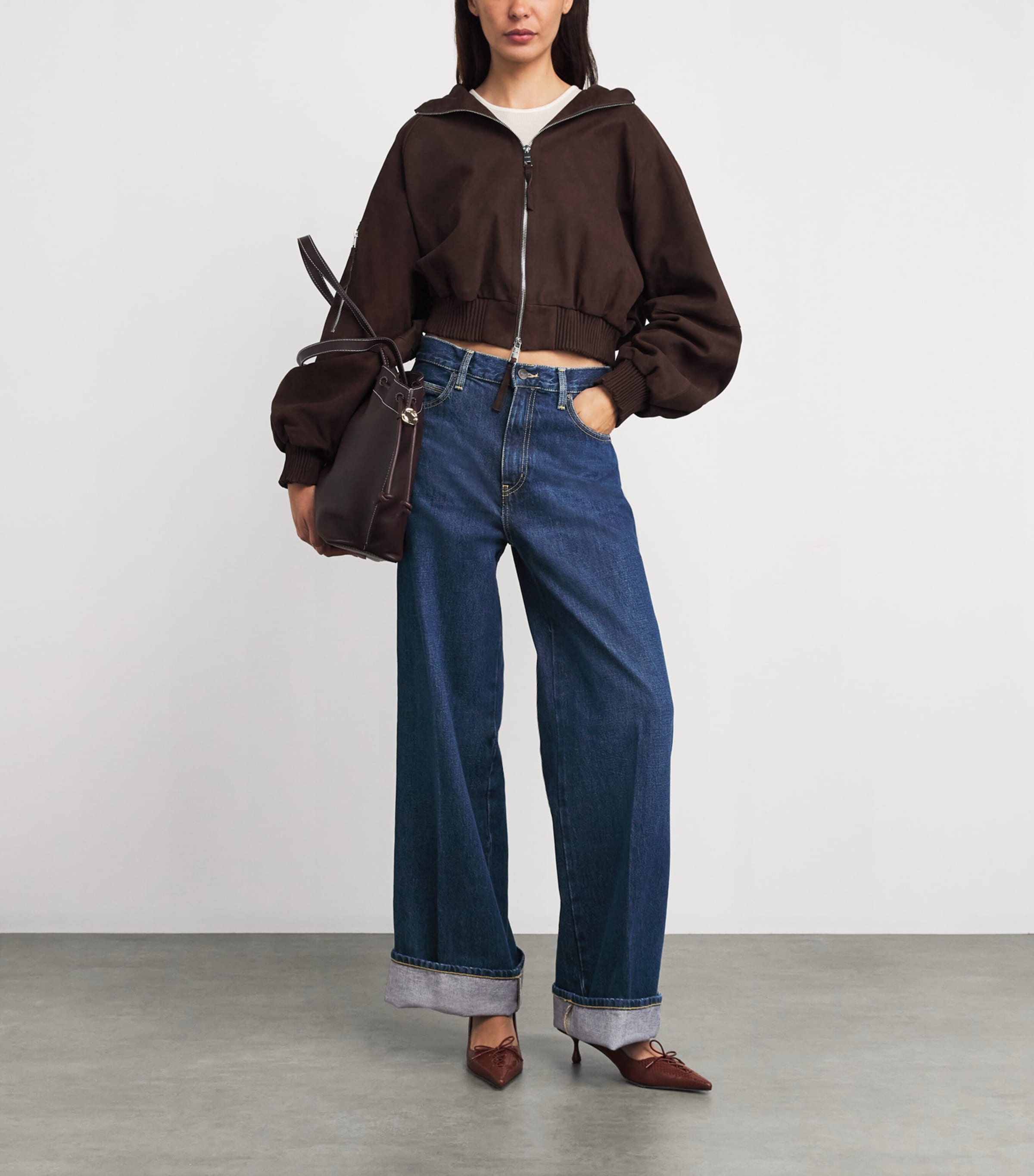 Frame The Cuffed Wide High-rise Wide-leg Jeans In Blue