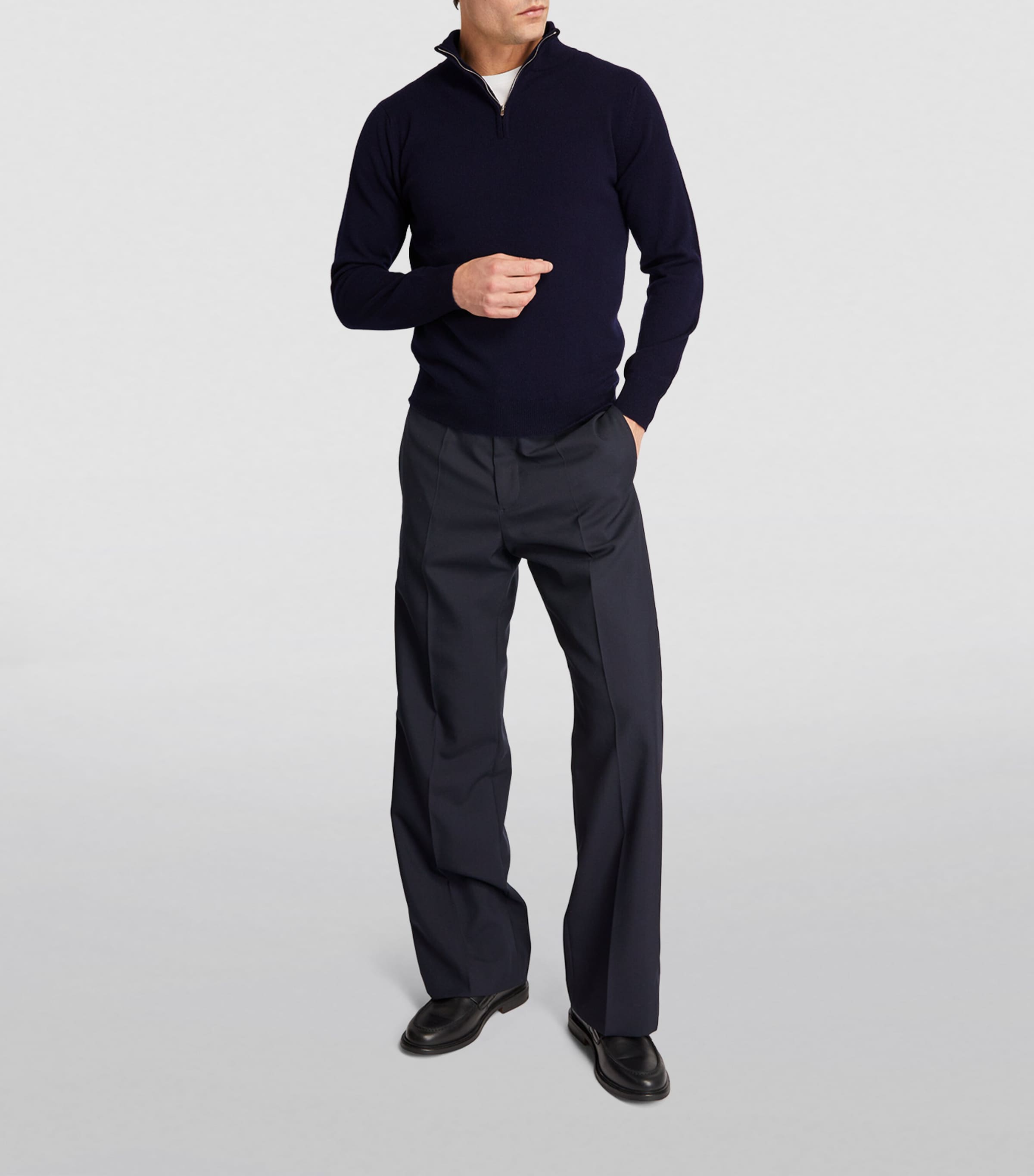 Cashmere Zip-Up Sweater NAVY Image 2