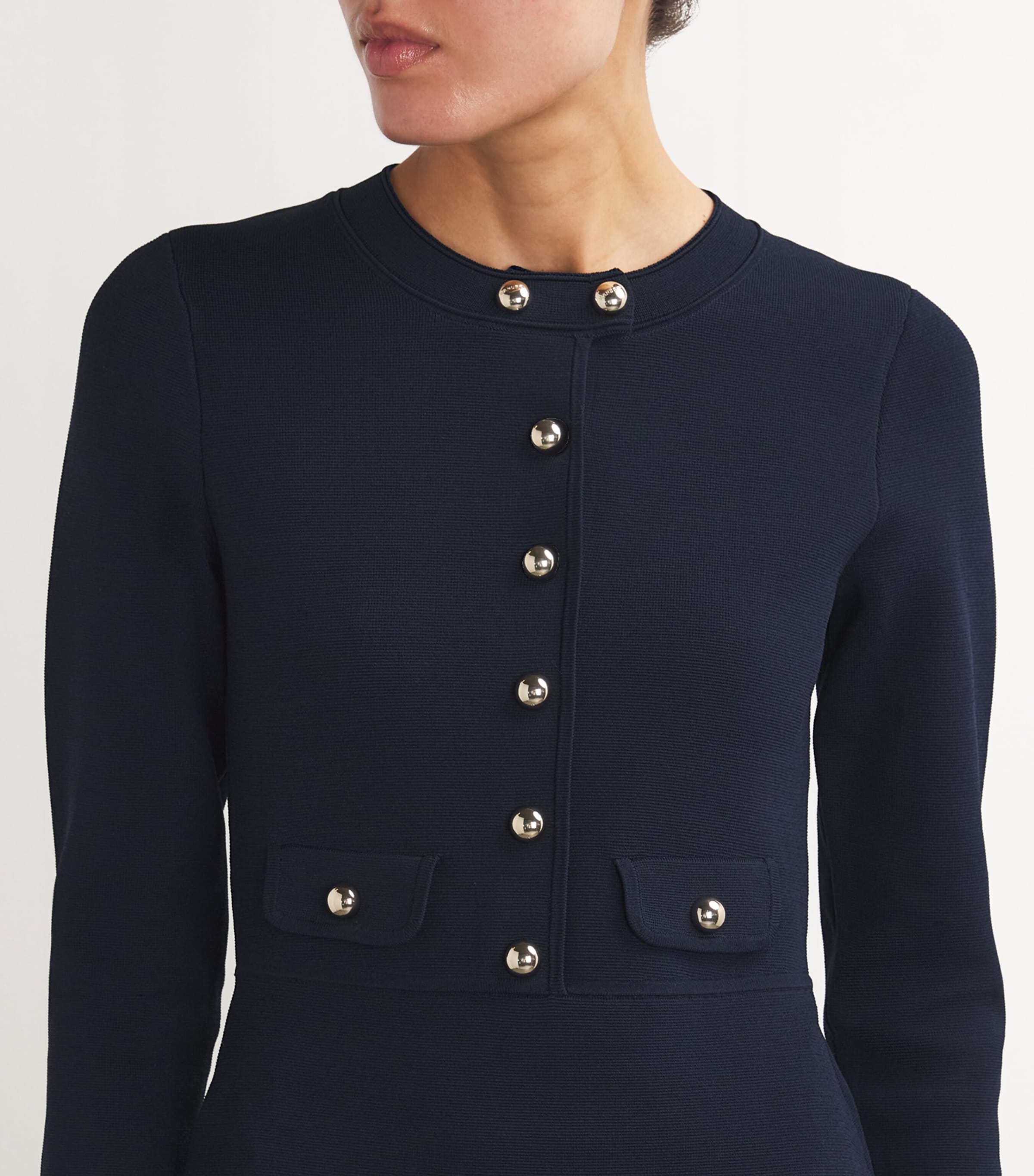 Knitted Button-Up Mini Dress NAVY BLUE Image 6