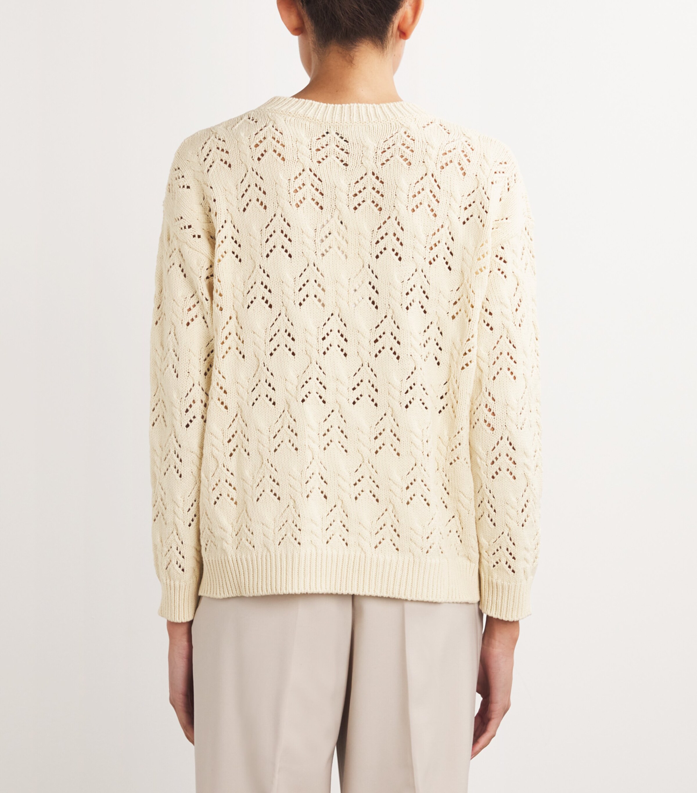Cotton-Blend Cable-Knit Sweater ECRU Image 4