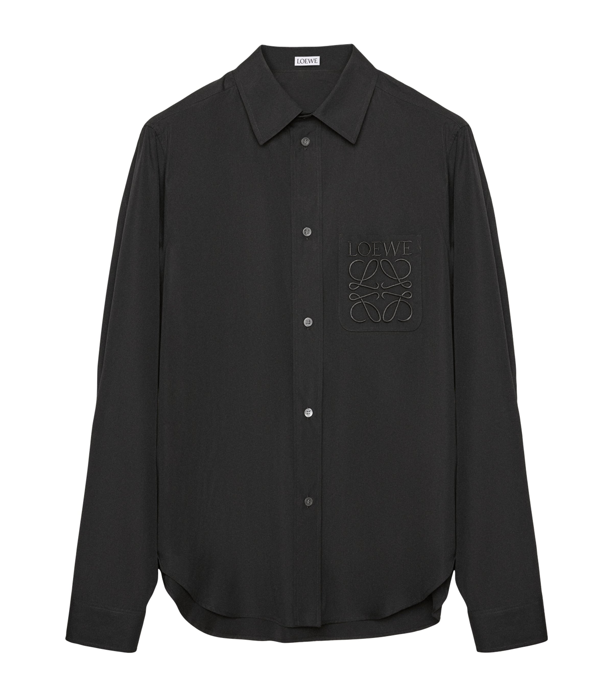 Loewe Mens Brand-embroidery Patch-pocket Long-sleeve Cotton Shirt Black In Black