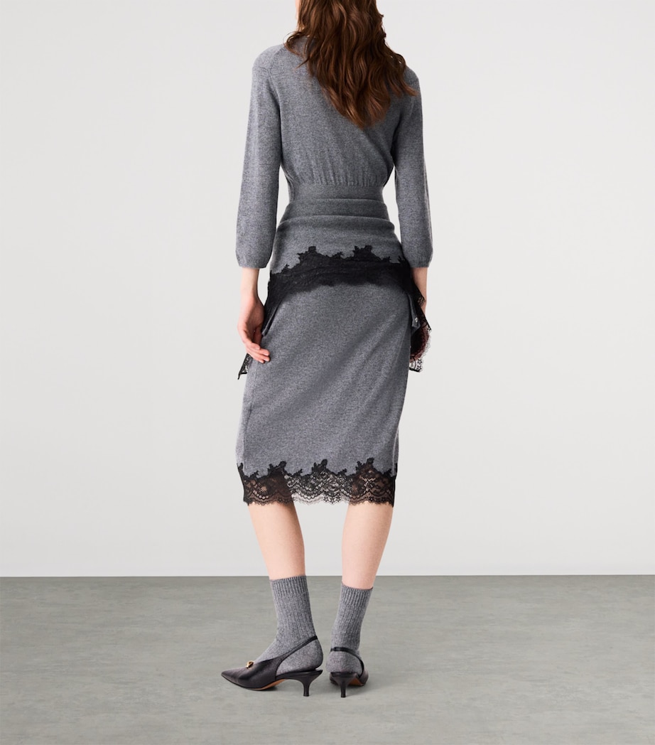 Maje Womens Wool Lace-Trim Midi Dress Grey/black Image 4
