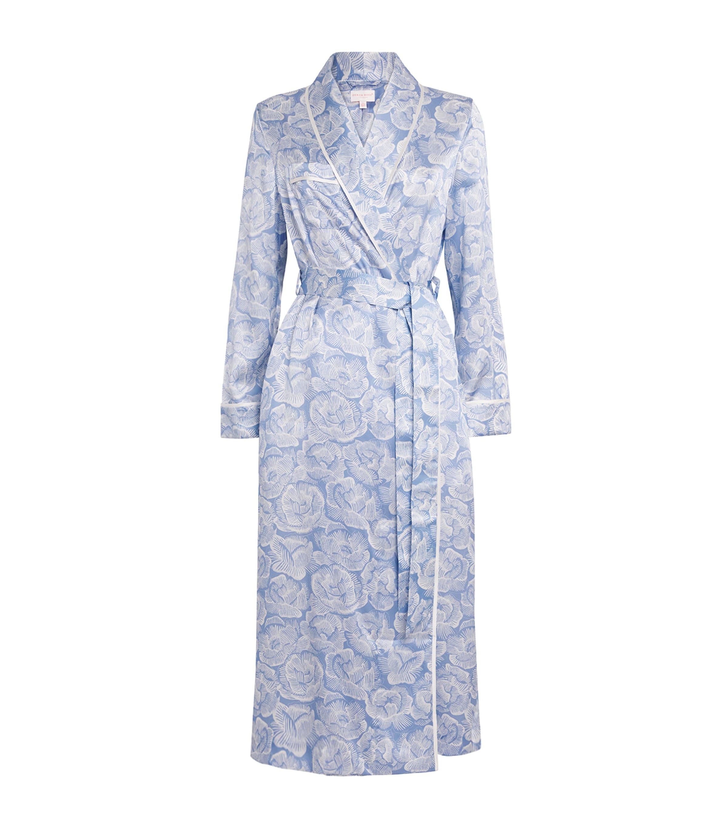 Derek Rose Silk Floral Robe In Blue
