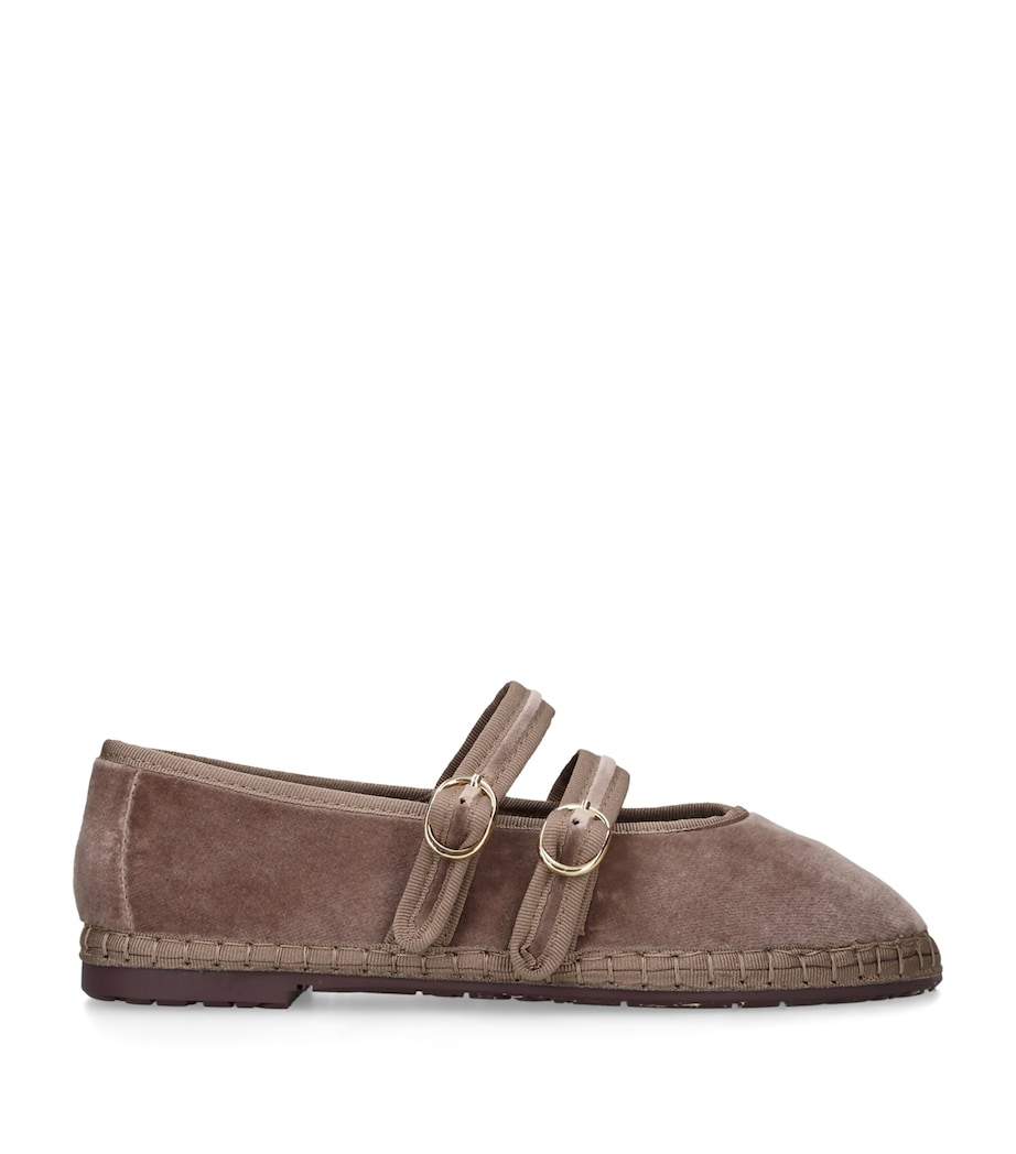 Flabelus Velvet Claire Mary Jane Flats Taupe Image 1