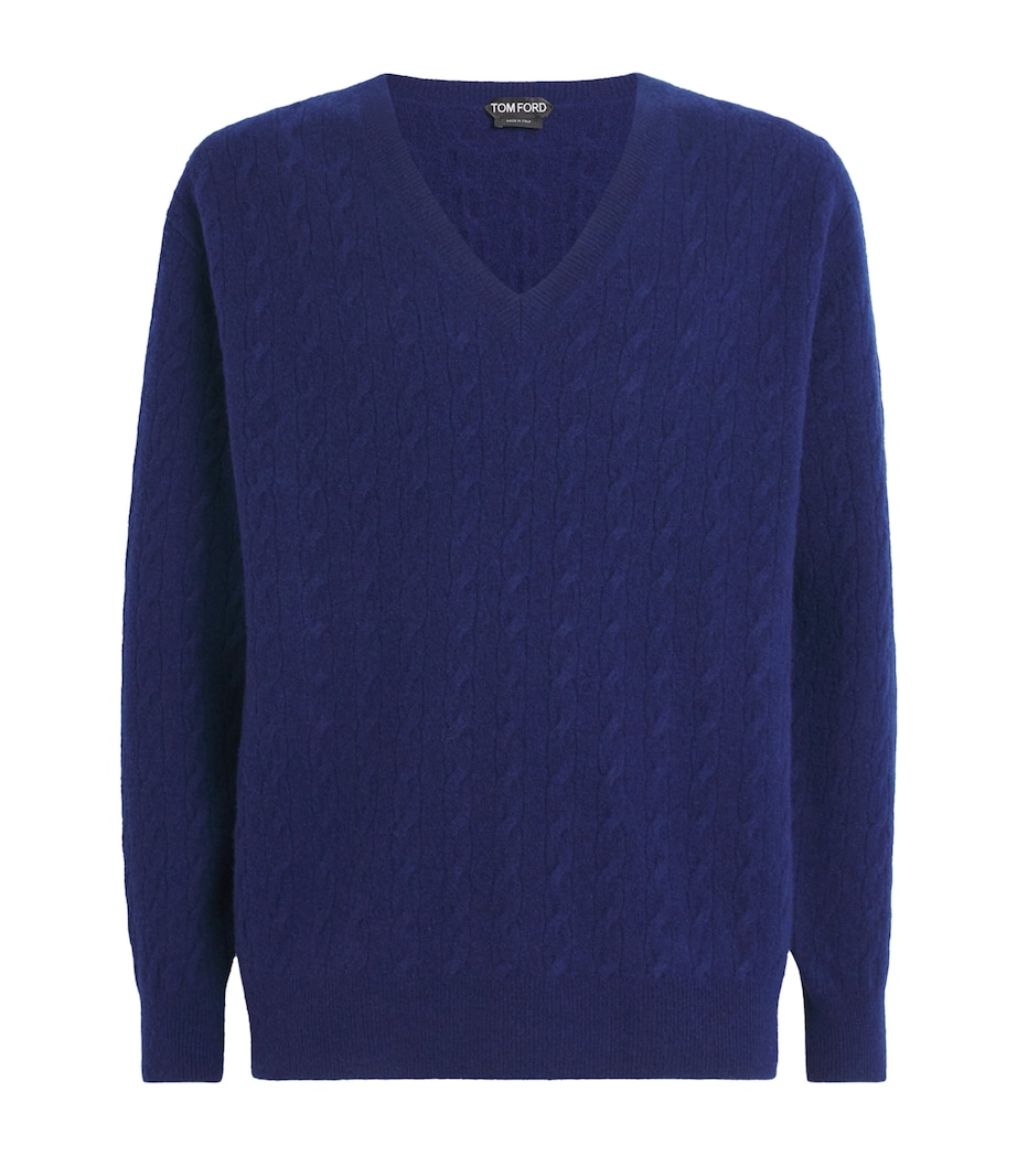 TOM FORD Mens Wool Cable-Knit V-Neck Sweater Udb Image 1