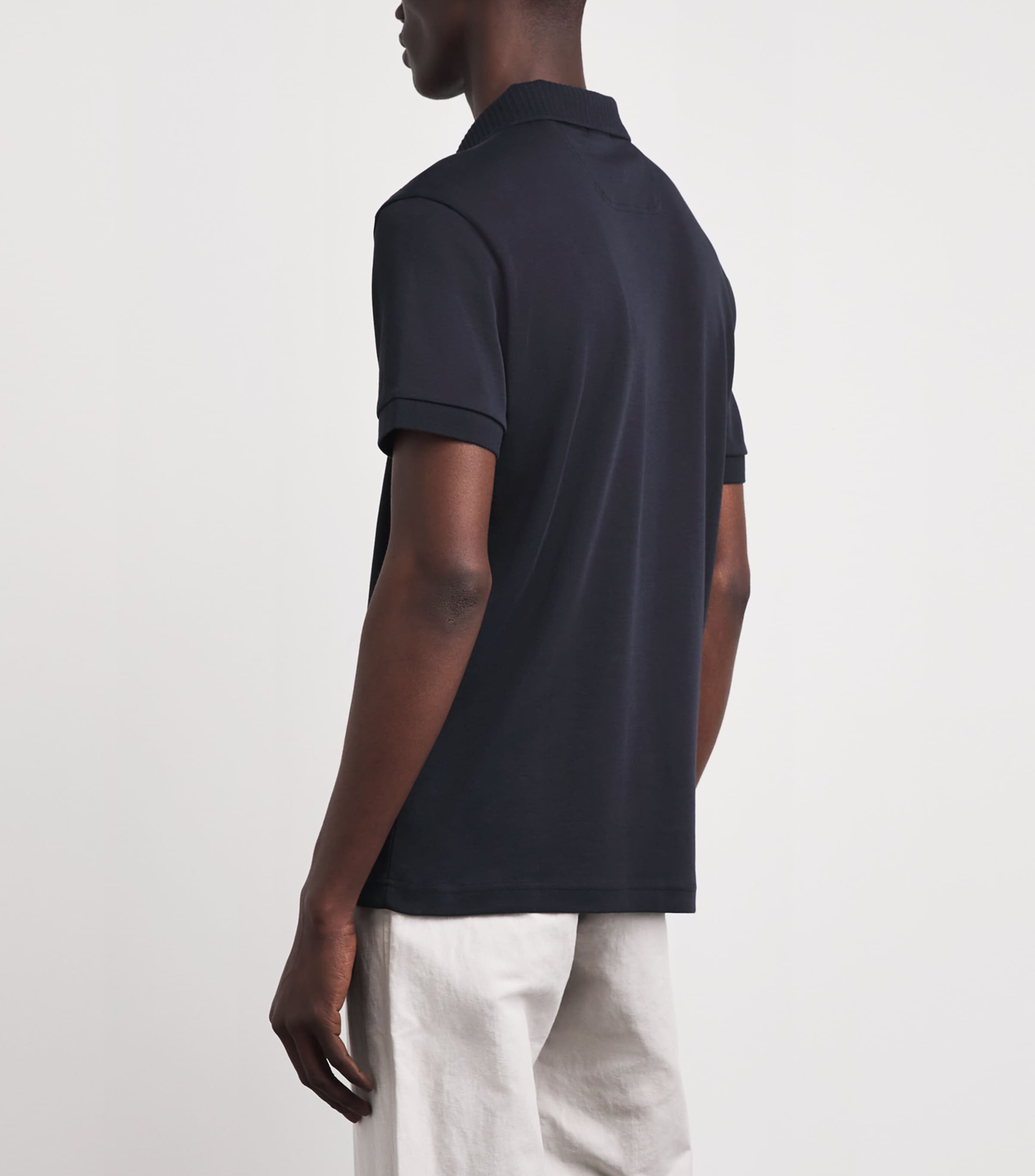 BOSS Mens Cotton Shoulder Logo Polo Shirt Dark Blue Image 5