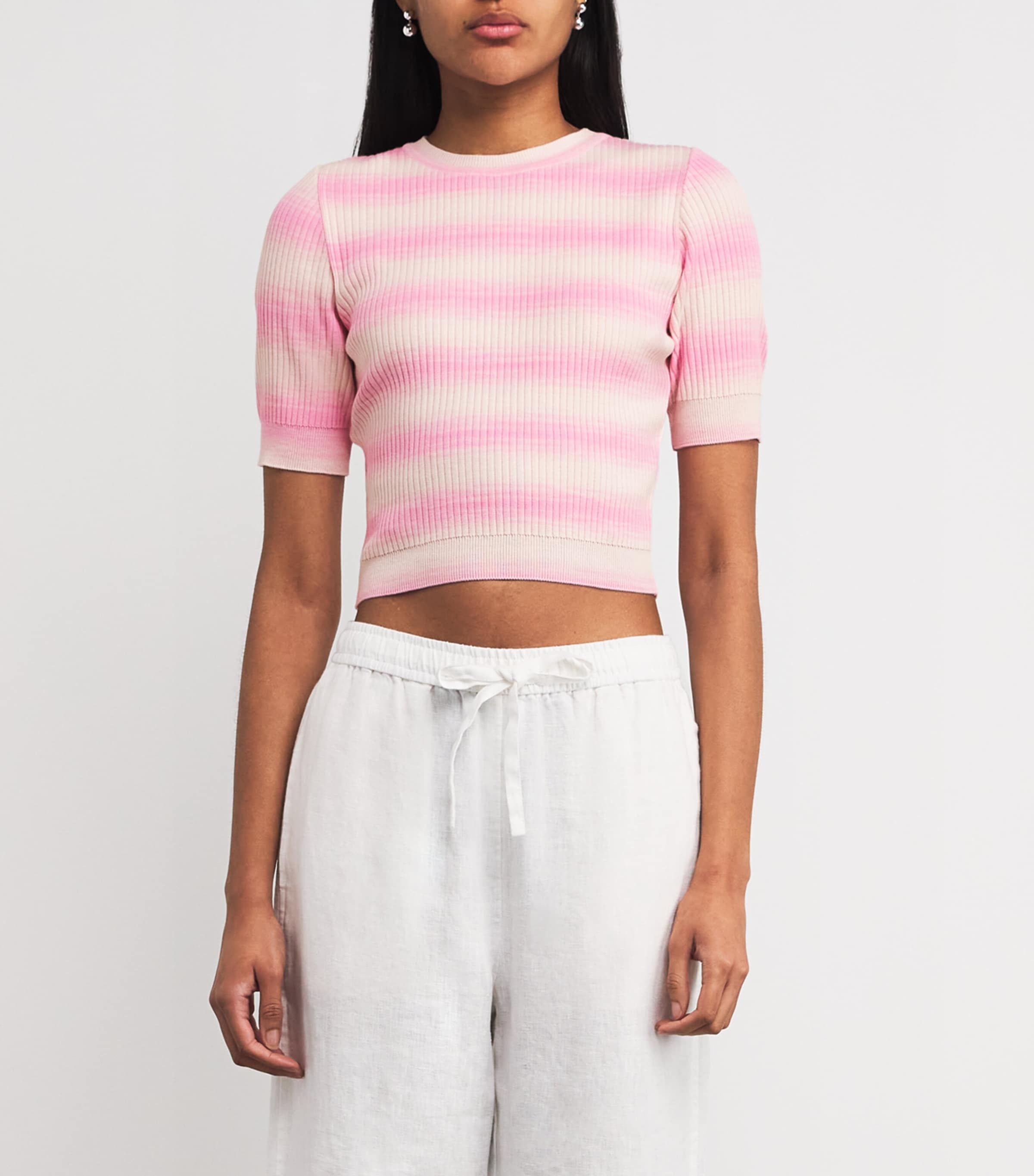 Cotton-Blend Stripe Crop Top VAR 336 BUBBLGM PINK Image 3