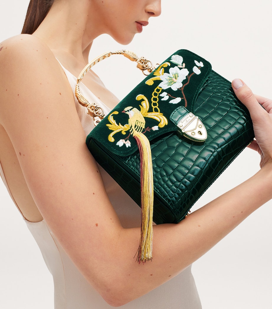 Midi Velvet Embroidered Mayfair Top-Handle Bag EVERGREEN Image 2