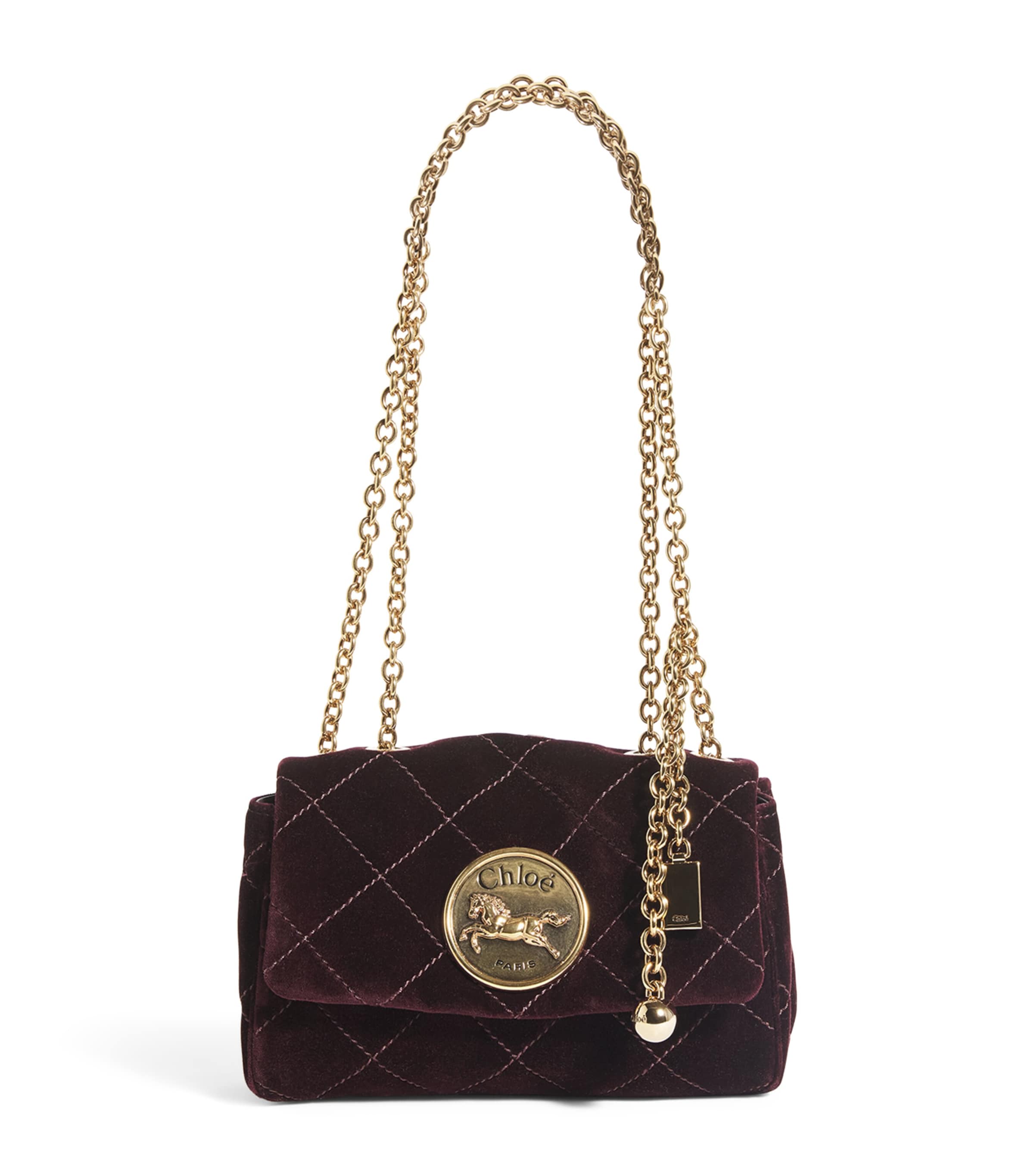 Chloé Chloe Heritage Quilted Velvet Shoulder Bag In Brown