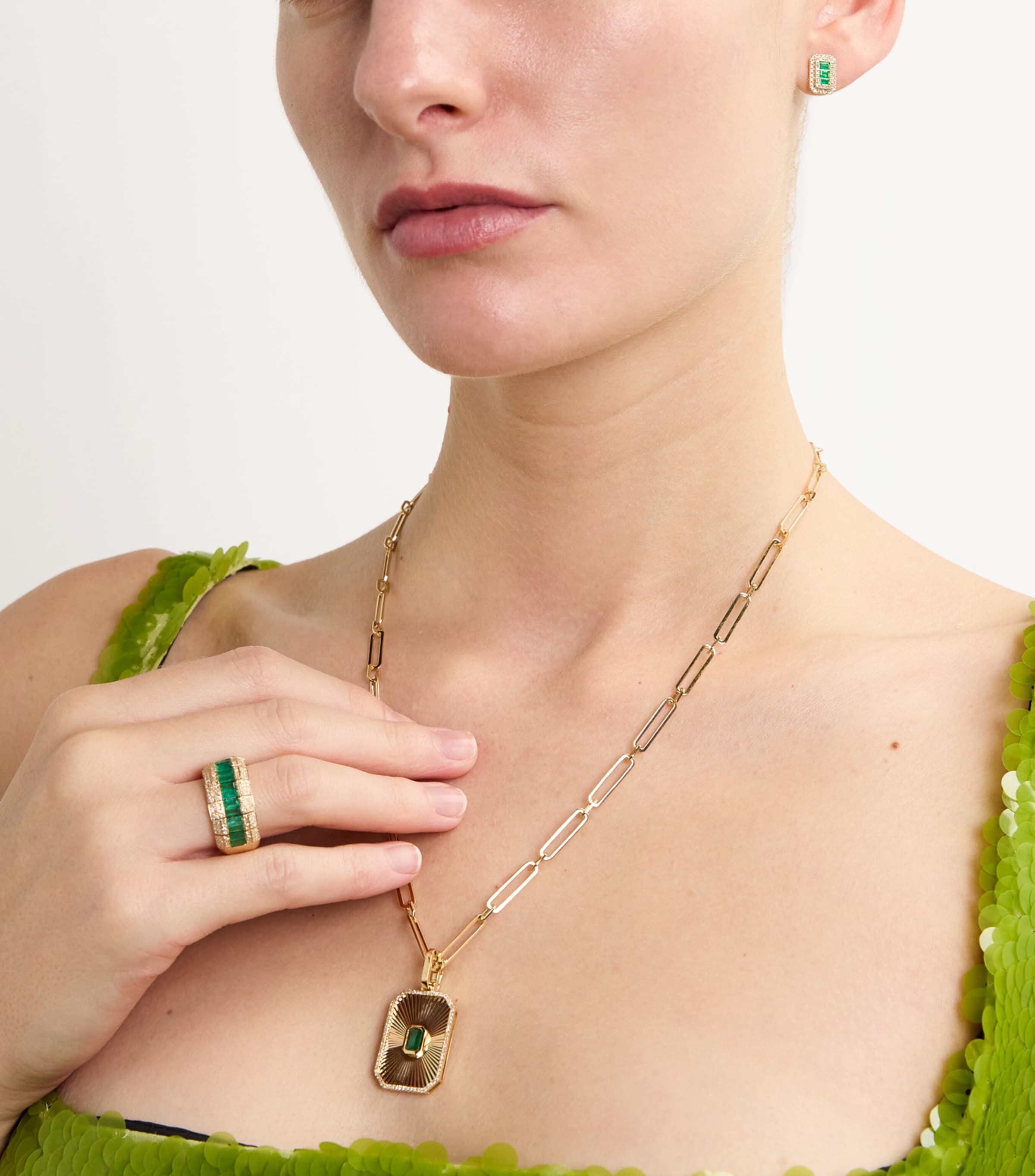 Yellow Gold , Emerald and Diamond Stud Earrings YELLOW GOLD Image 5