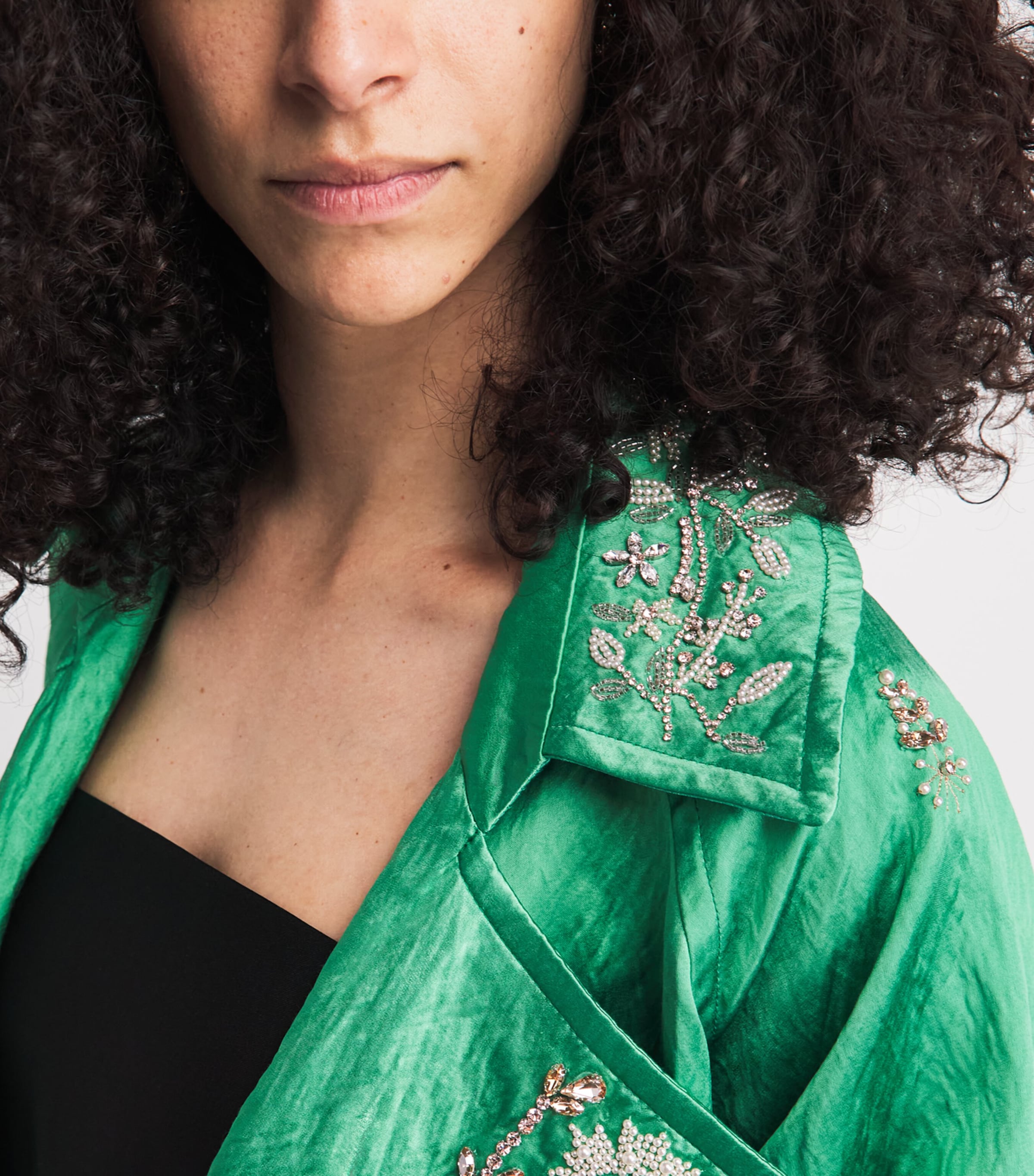 Erdem Womens Satin Embellished Belted Coat Sea Green Image 3