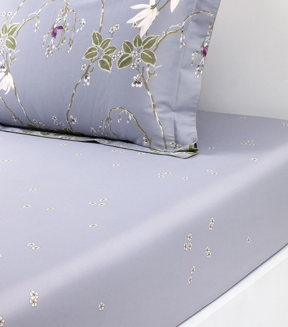 Yves Delorme Organic Cotton Rameau Super King Fitted Sheet (180cm x 200cm) Blue Image 2