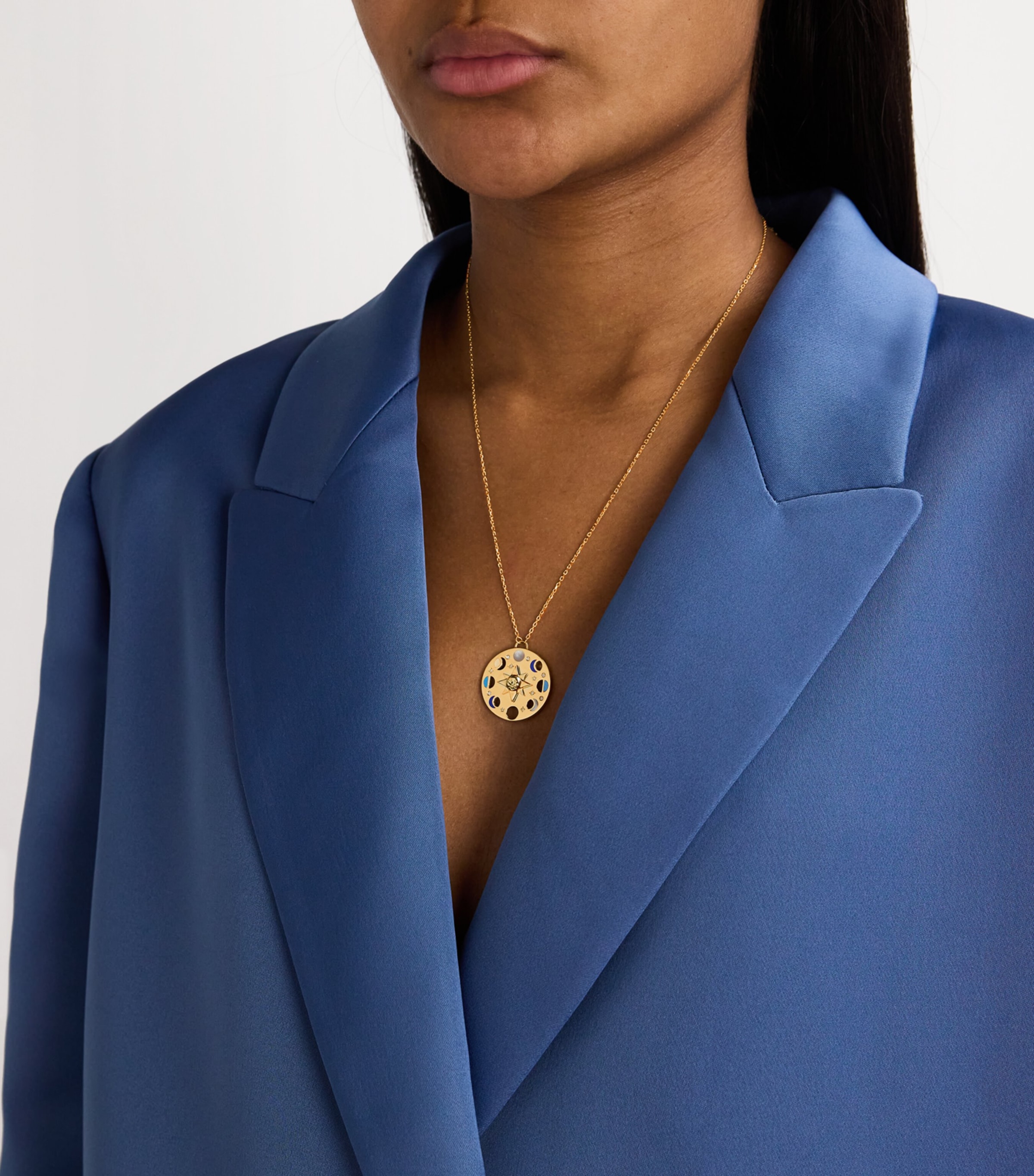 Yellow Gold, White Diamond, Lapis and Turquoise Moon Phase Necklace YELLOW GOLD Image 2