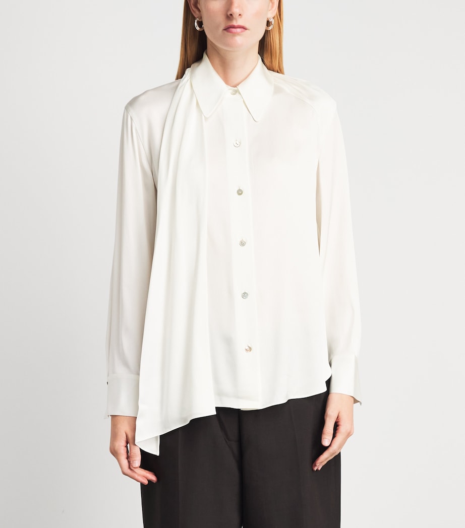 Vince Womens Silk-Blend Scarf-Detail Shirt Off White Image 4