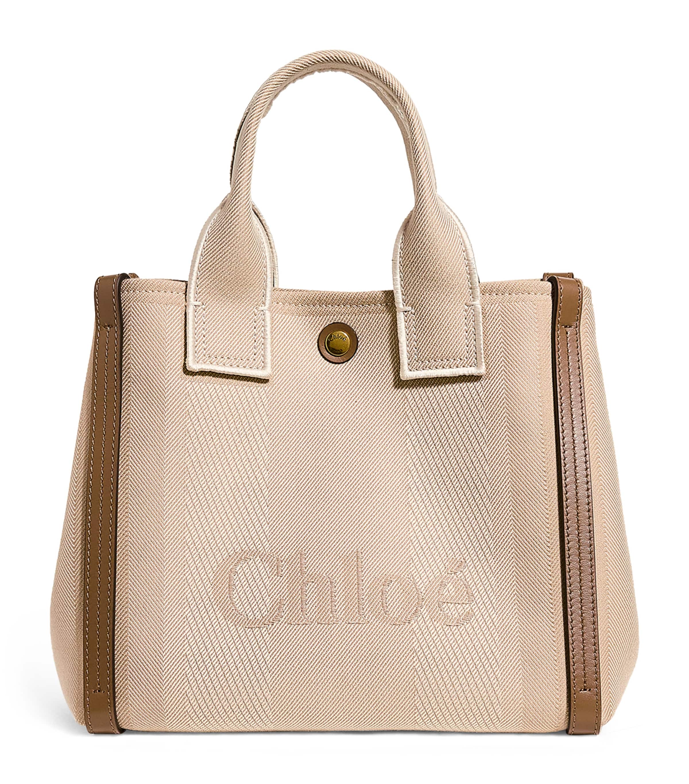 Chloé Carry Small Canvas Tote Bag In Beige