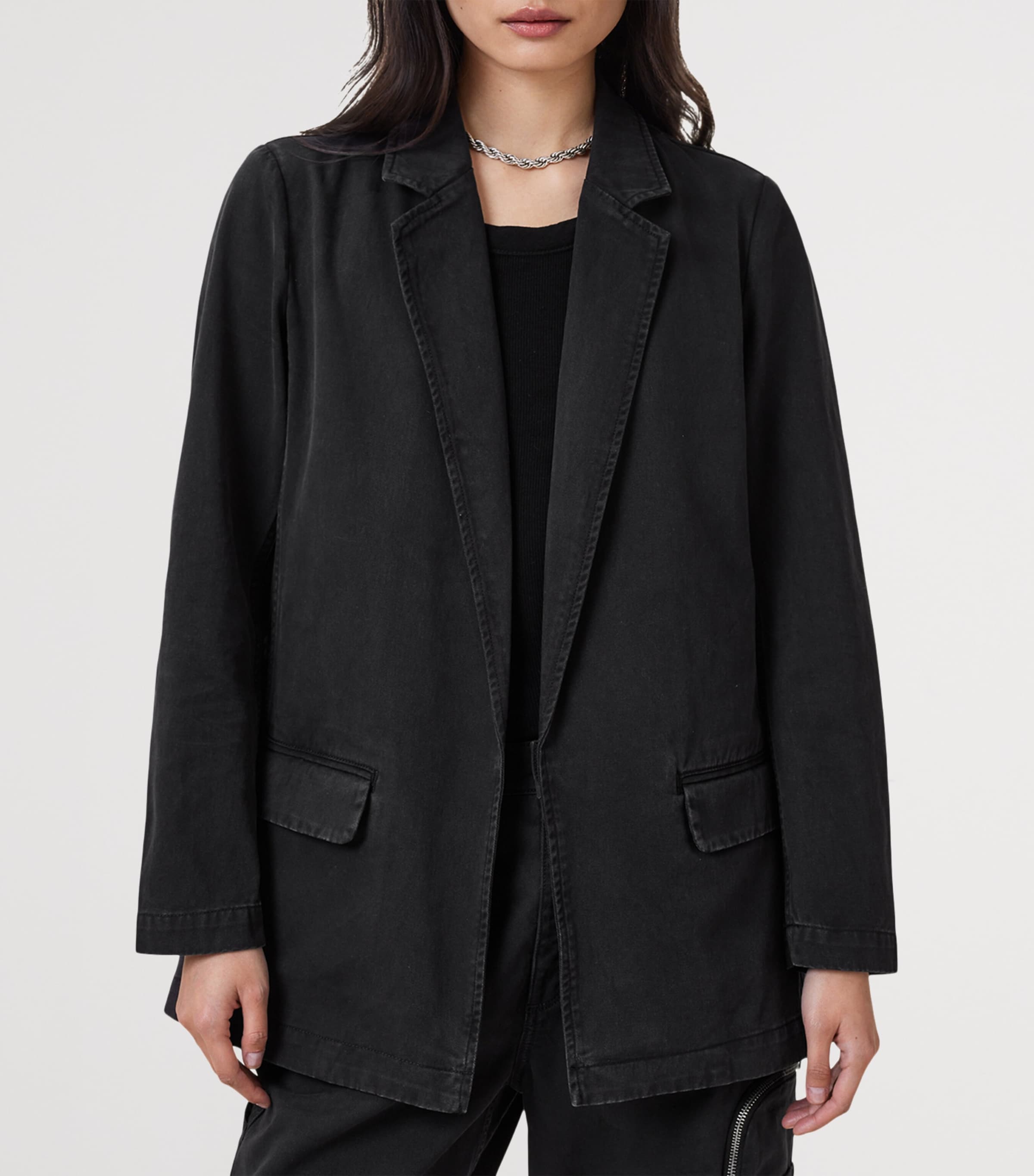 AllSaints Womens Denim Aleida Blazer Washed Black Image 4