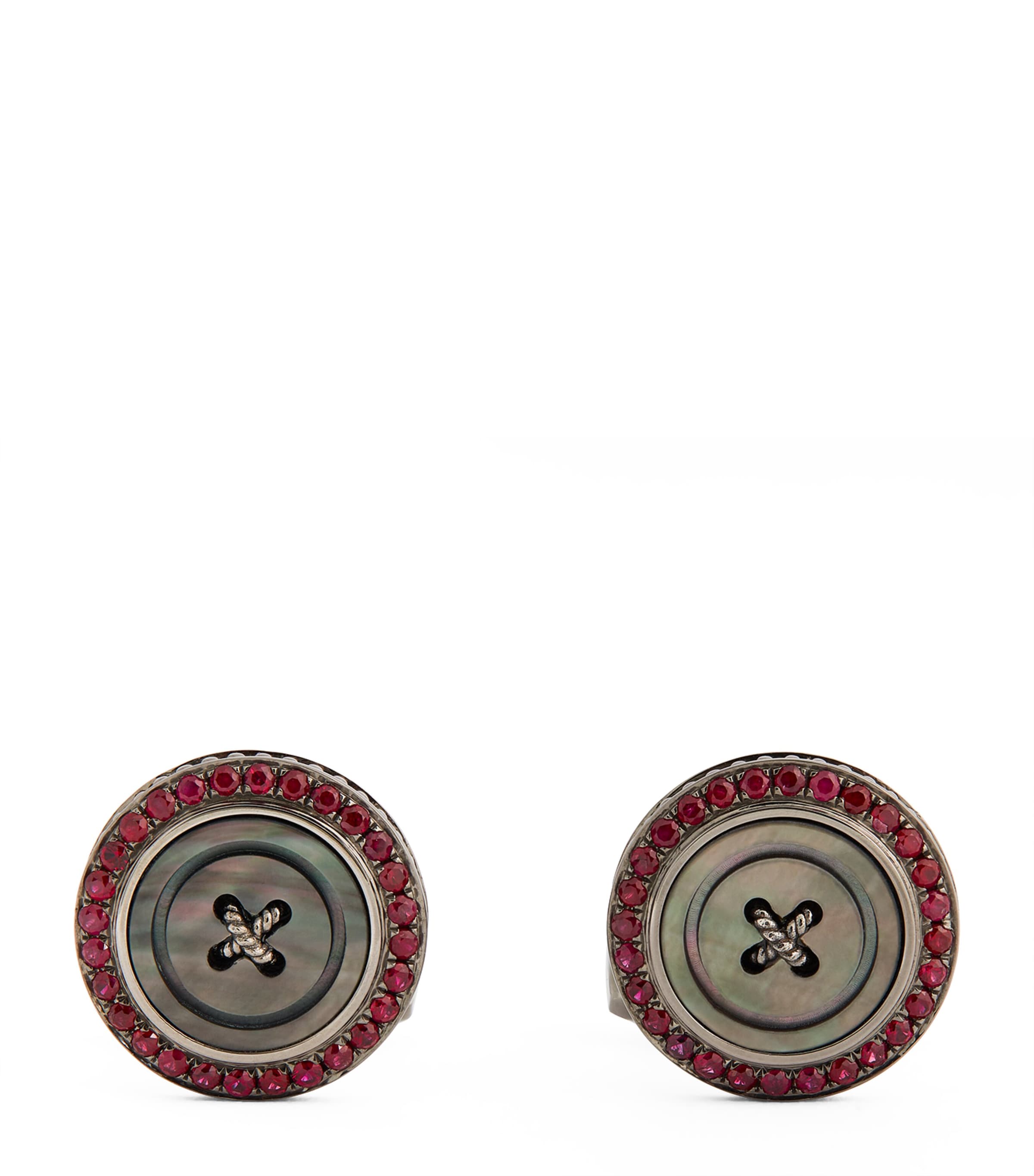 Tateossian Stainless Steel And Ruby Button Cufflinks In Silver